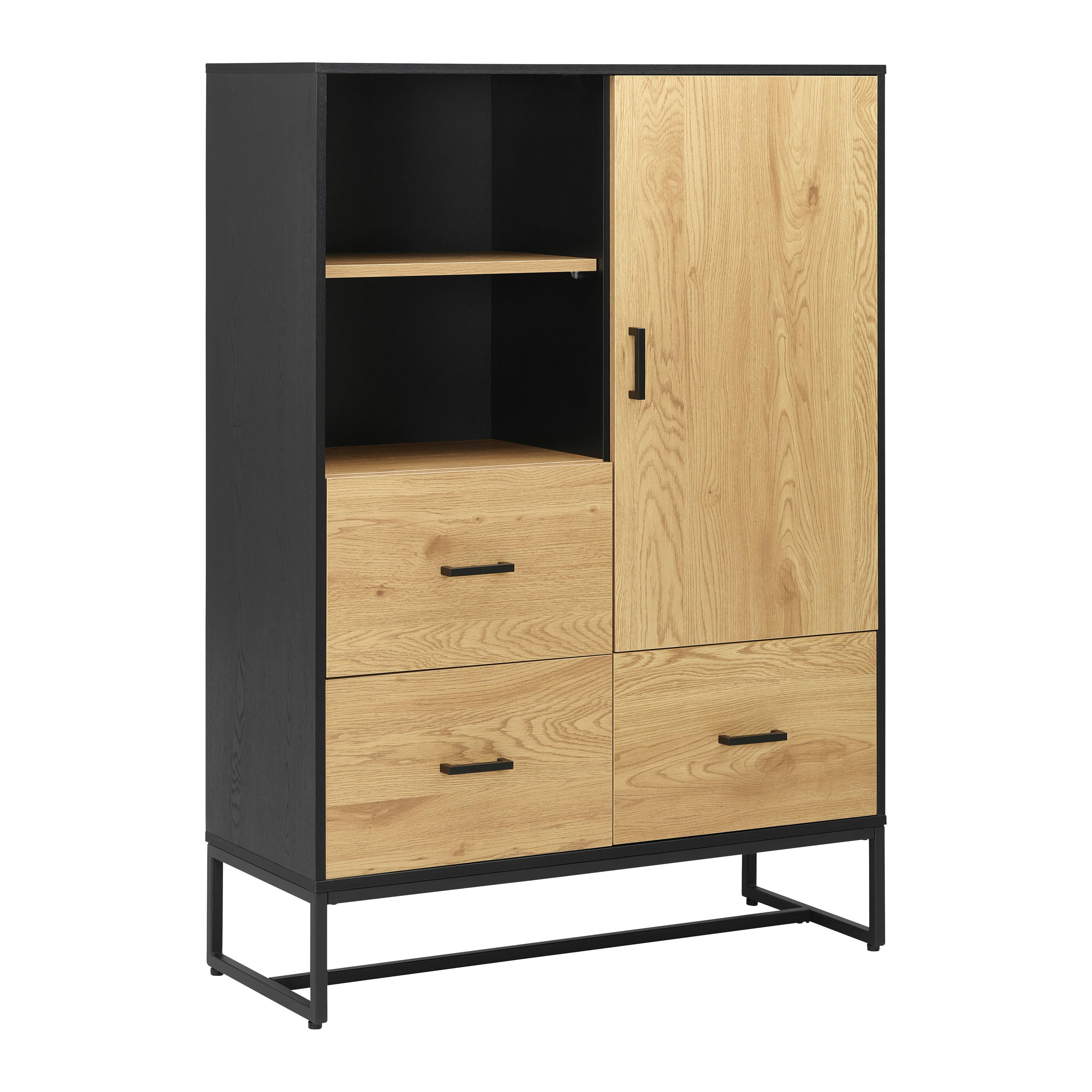 Vitrina Giorgia - boje hrasta/crna, Moderno, drvni materijal/metal (100/140/40cm) - Bessagi Home