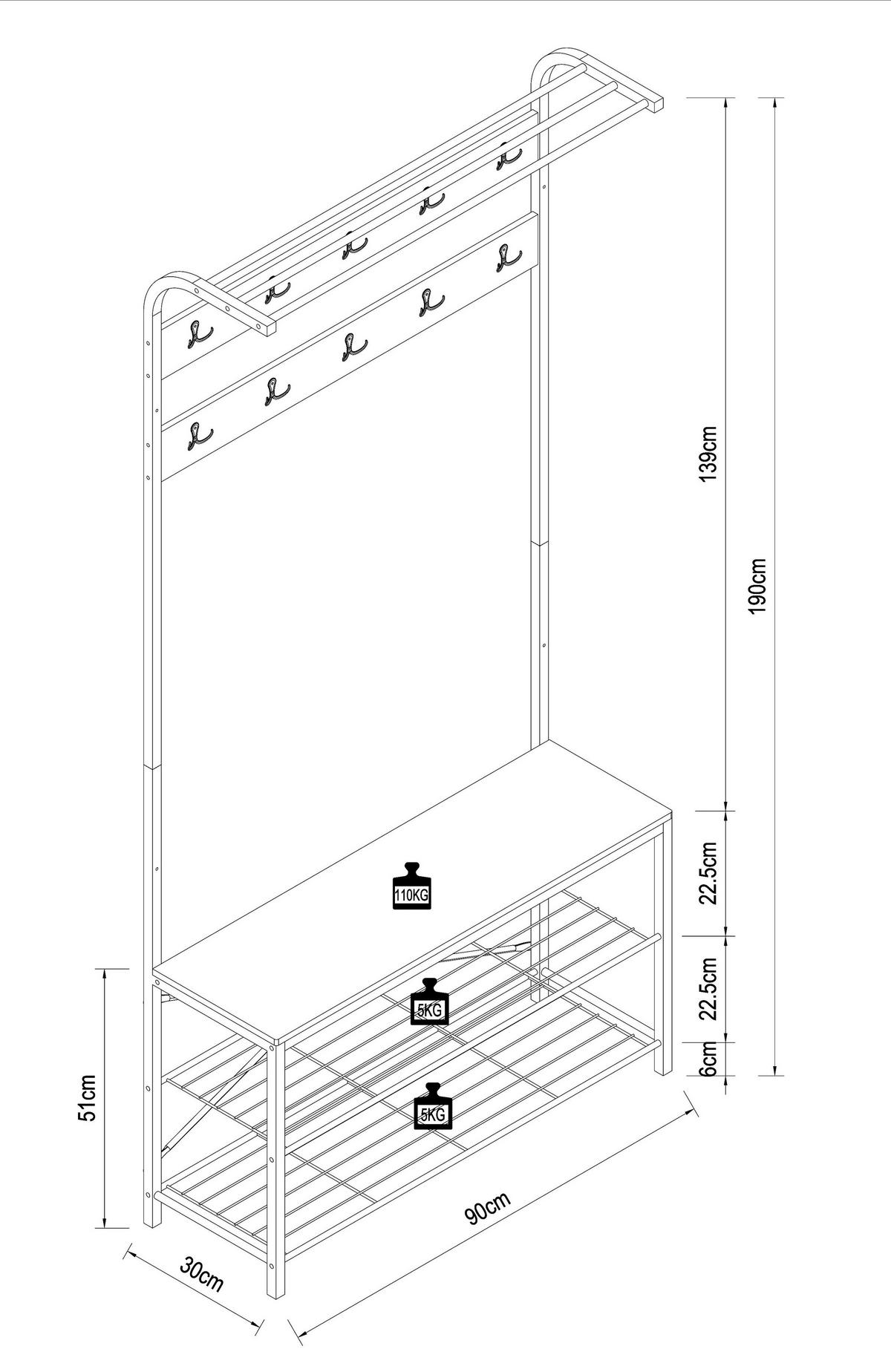 GARDEROBE TALIRO GR - Weiss/Schwarz, Design, Holzwerkstoff/Metall (90/190/30cm) - MID.YOU
