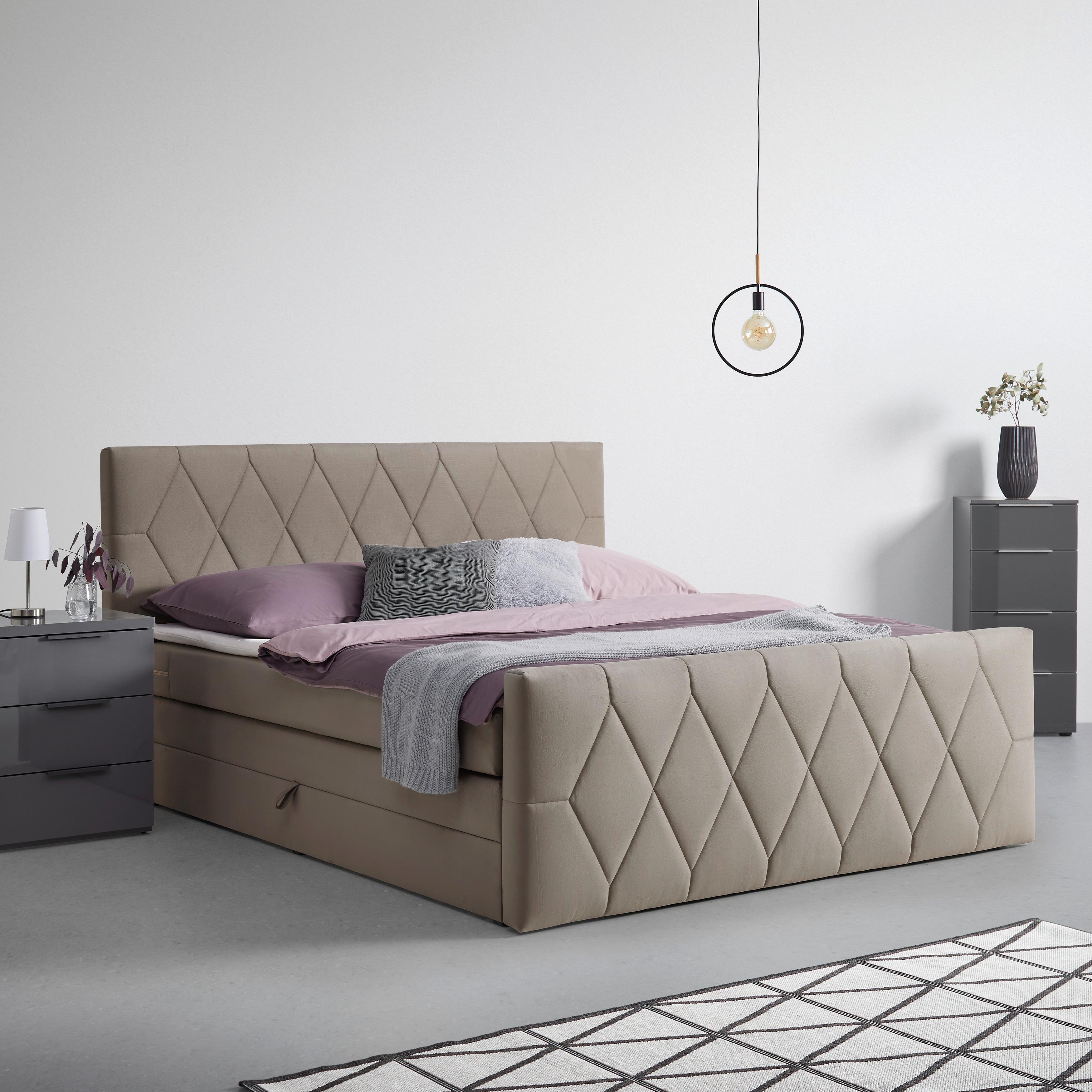 Boxspringbett Josie B Beige ca. 180x200cm - Beige/Schwarz, KONVENTIONELL, Holz/Holzwerkstoff (180/200cm) - Mömax