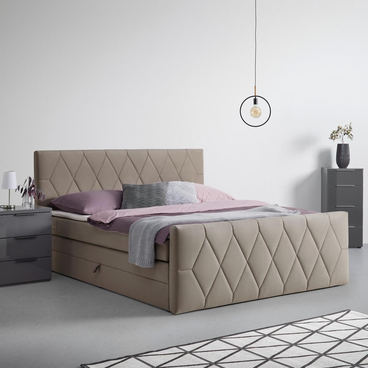Boxspring Krevet Josie B - bež/crna, Konvencionalno, drvni materijal/drvo (180/200cm) - Based