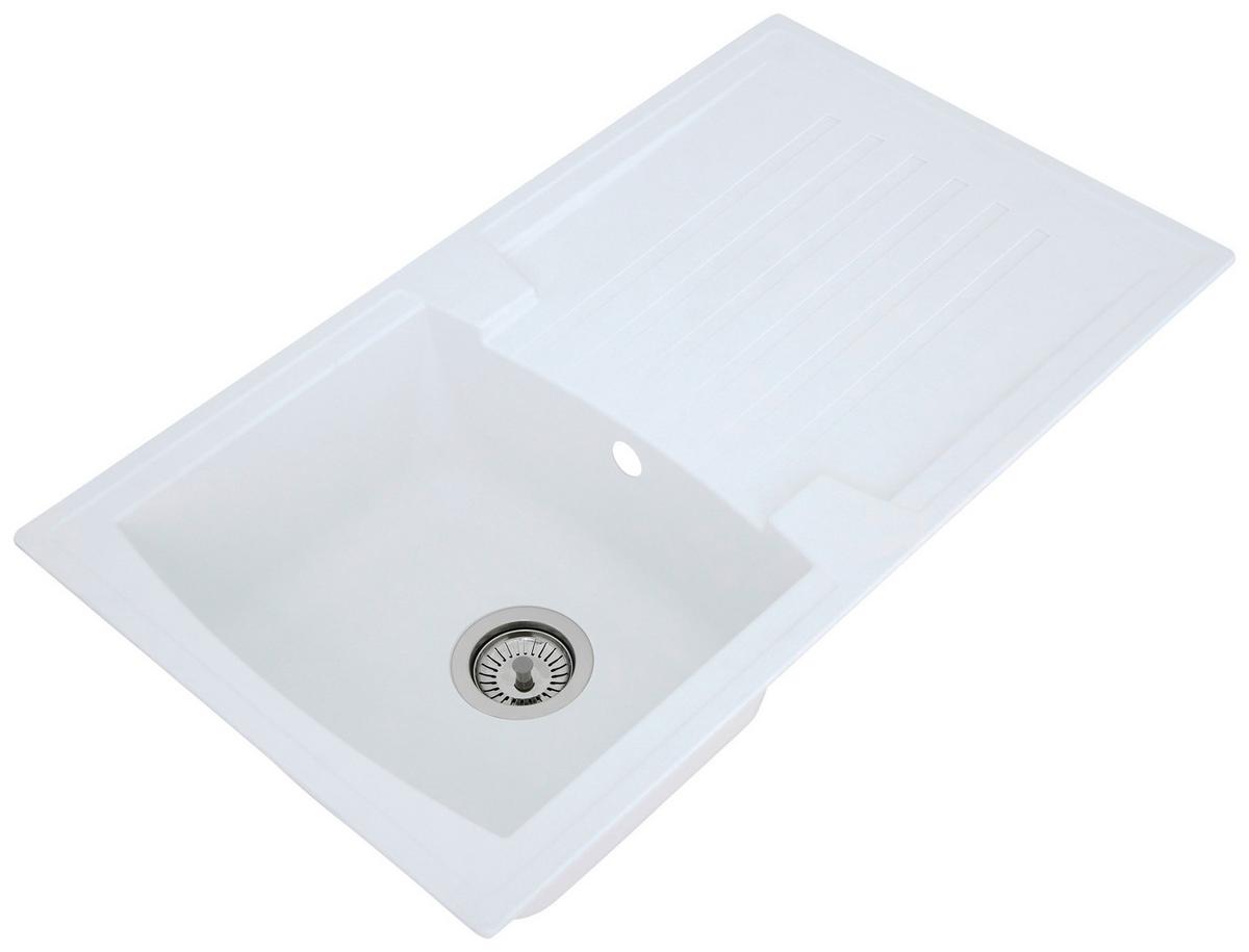 Spüle Boston Weiß Kunststein B: ca. 86 cm - Weiß, Trend, Glas/Kunststoff (86/20/50cm) - Respekta