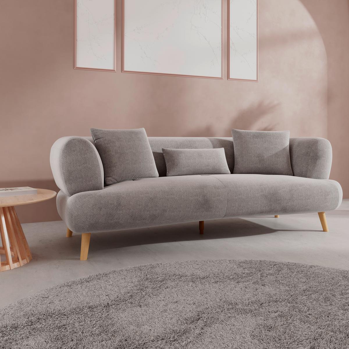 Sofa Elisabeth Bouclé Grau - Naturfarben/Grau, MODERN, Holz/Textil (216/81/94cm) - Bessagi Home