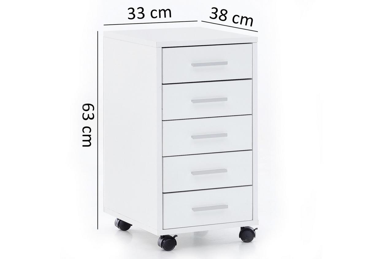 Rollcontainer Lisa ca. 33x63x38 cm Weiß - Silberfarben/Weiß, KONVENTIONELL, Holzwerkstoff/Kunststoff (33/63/38cm) - MID.YOU