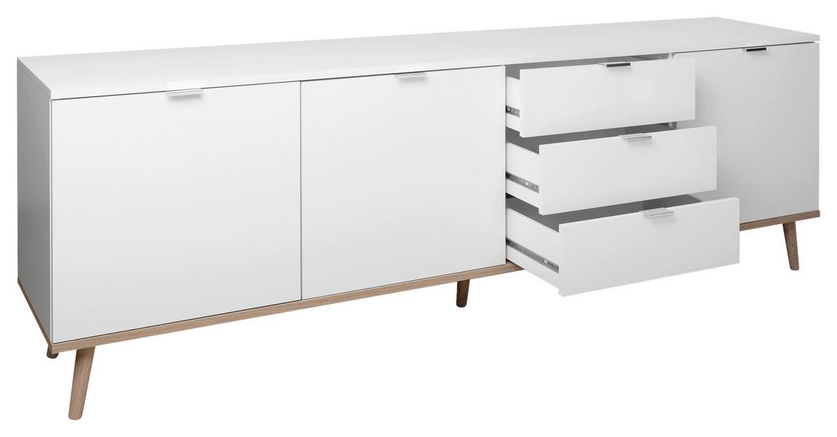 Sideboard "Göteborg 57", weiß/sonoma eiche - Silberfarben/Weiß, KONVENTIONELL, Holz/Holzwerkstoff (200/68/40cm) - MID.YOU