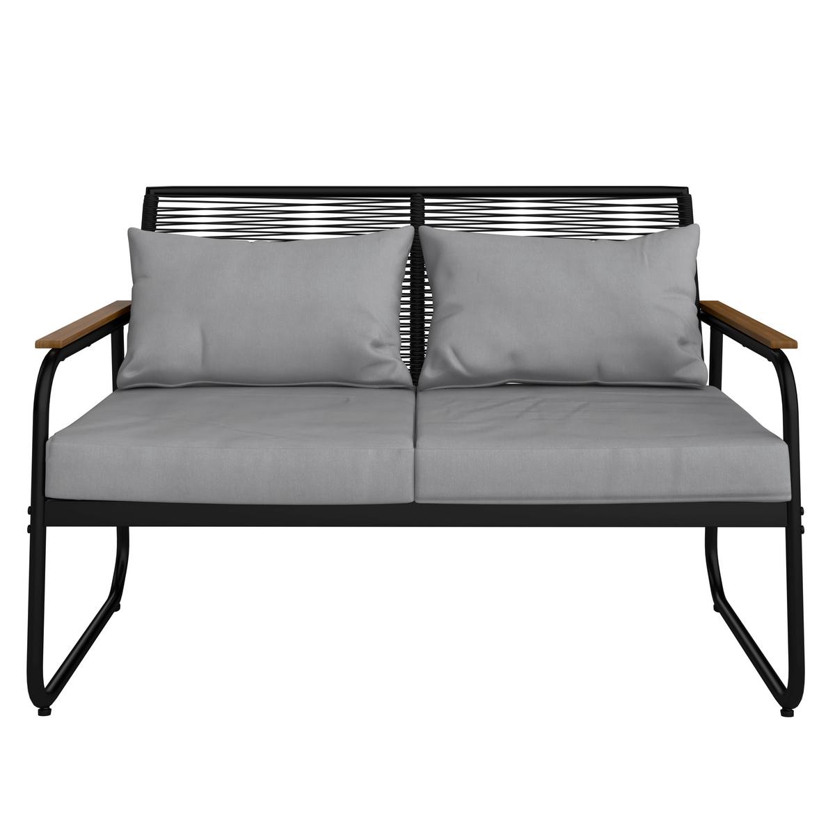 Lounge Garnitura Elly, Siva, Naravna, Črna, 4-Delno - siva/črna, Moderno, kovina/umetna masa (116/77/71cm) - Bessagi Garden