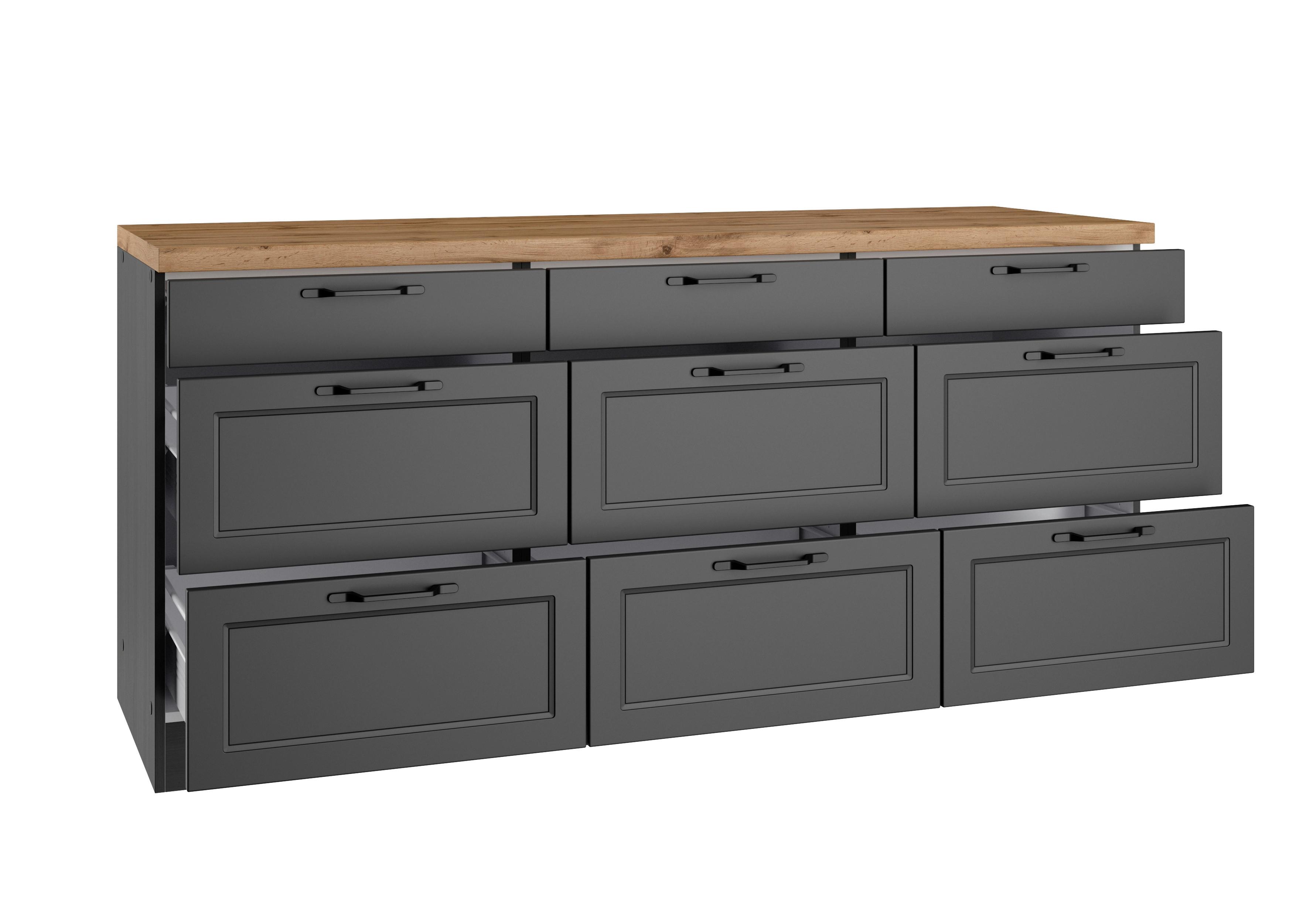 Küchenunterschrank Meran ca. 180x86 cm Grau/Eiche - Eiche Wotan/Schwarz, LIFESTYLE, Holzwerkstoff/Metall (180/86/60cm) - Held
