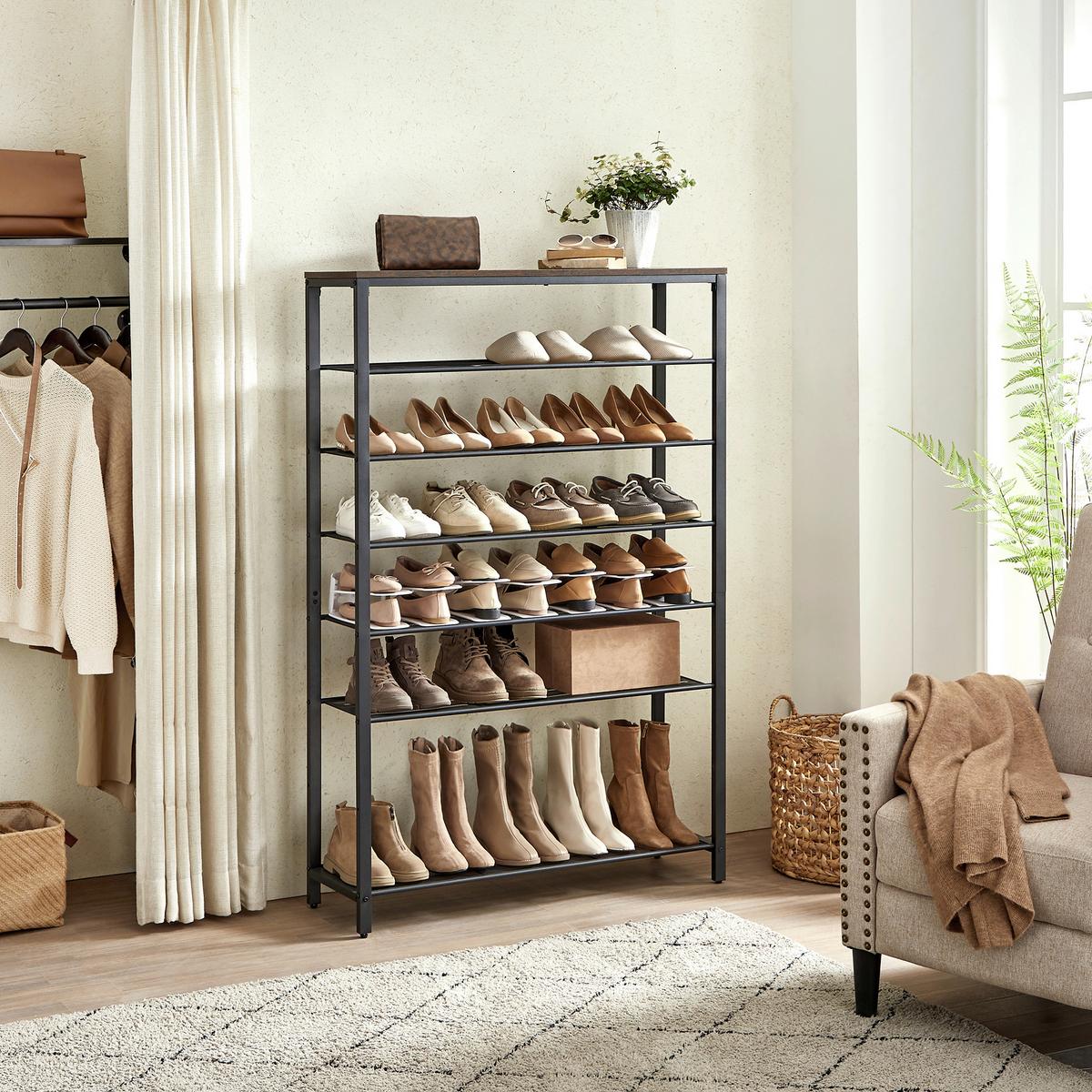SCHUHREGAL SHOE RACK - Schwarz/Braun, MODERN, Holzwerkstoff/Metall (100/152/30cm) - MID.YOU