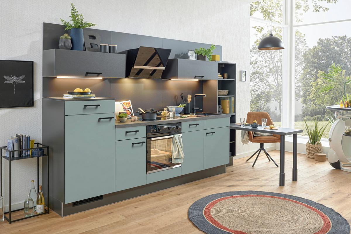 Küchenblock PN105/80 Graphitfarben/Graugrün - Lavagrau/Graphitfarben, MODERN, Holzwerkstoff/Metall (320cm) - Pino
