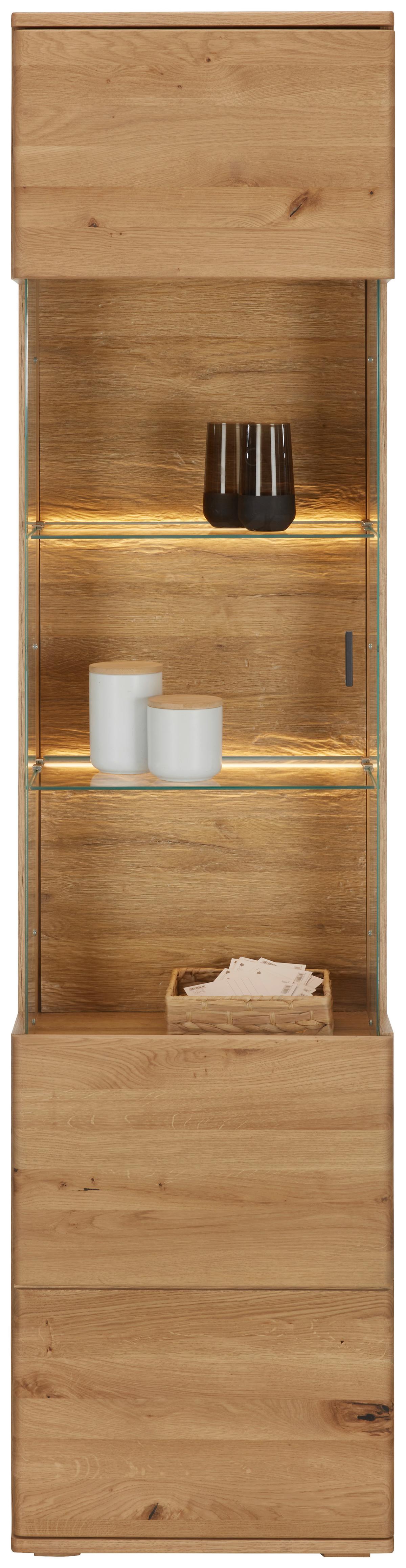 Vitrine Valera in Wildeiche - Wildeiche/Schwarz, KONVENTIONELL, Glas/Holz (50/207/37cm) - Premium Living