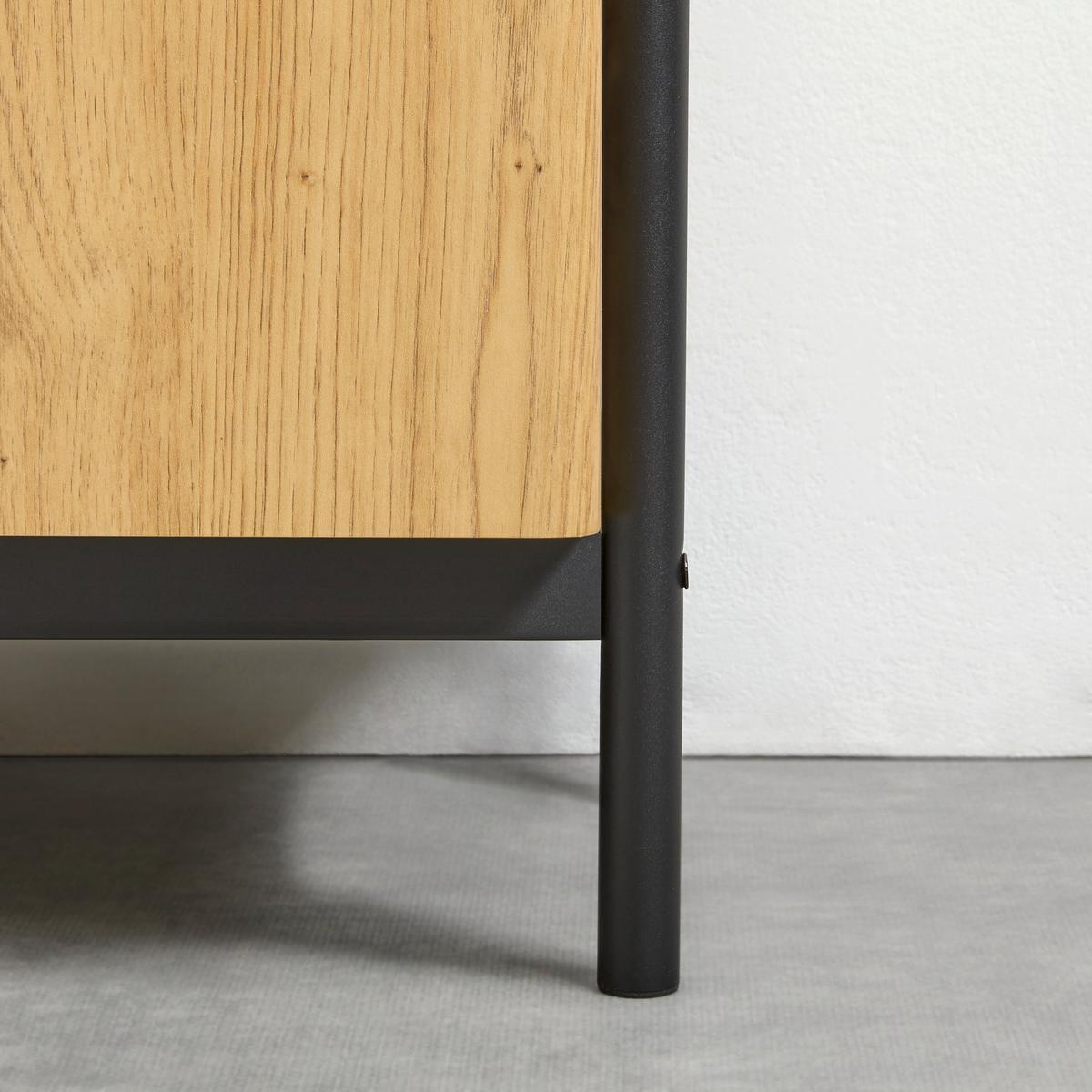 Comodă cu uși JASMINA - culoare lemn stejar/negru, Modern, lemn/metal (118/90/41,5cm) - Bessagi Home