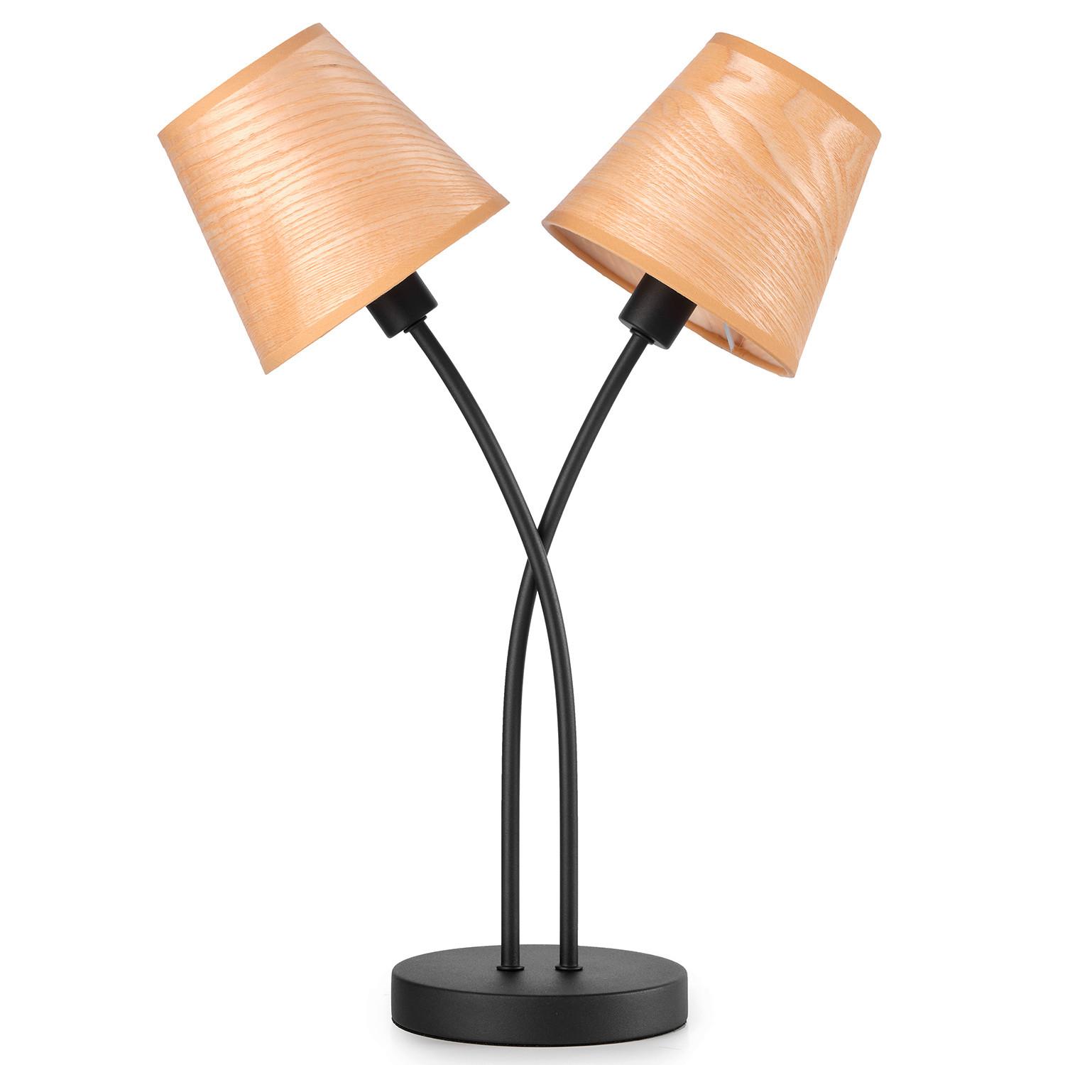 Tischleuchte Asia Schwarz/Eiche max. 6 Watt - Eichefarben/Schwarz, KONVENTIONELL, Textil/Metall (36/15/50cm)