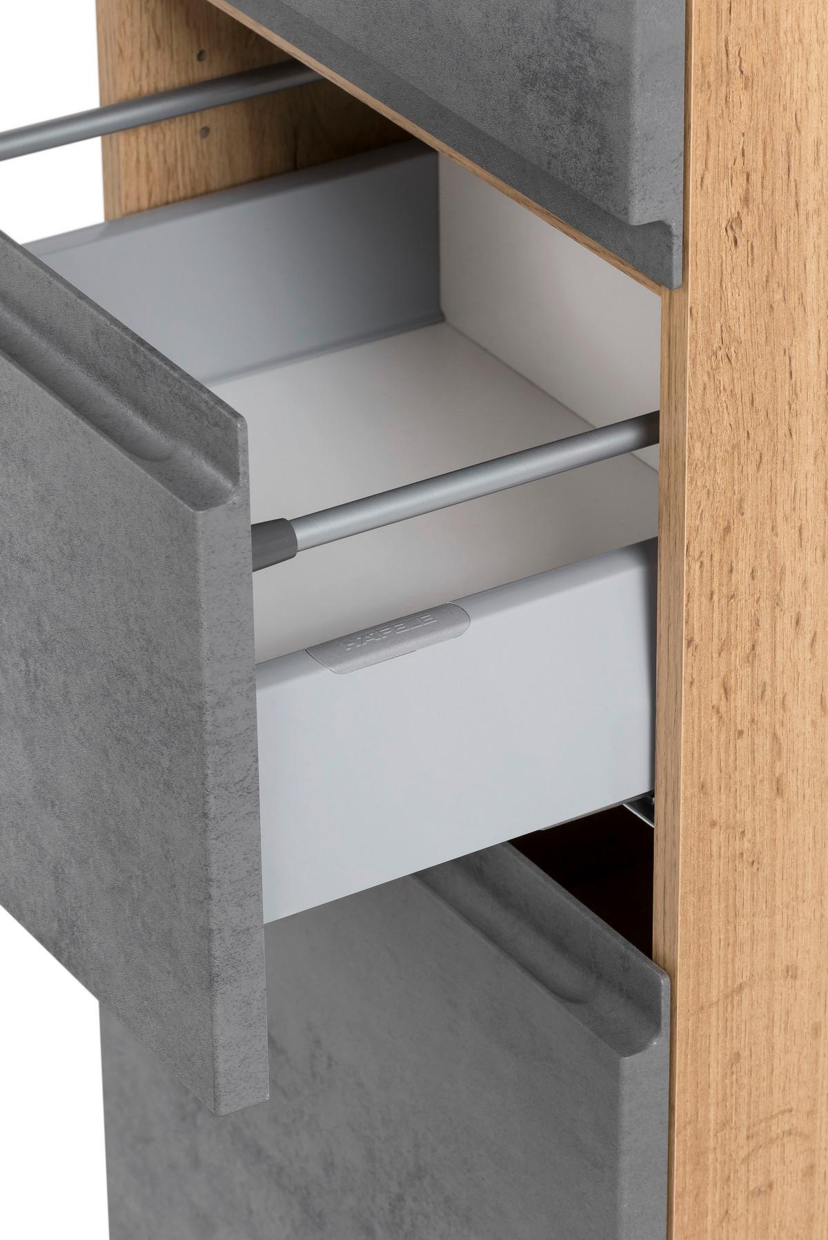 Midischrank Varese ca. 65x130 cm Hellgrau/Eiche - Eiche Wotan/Silberfarben, MODERN, Holzwerkstoff/Kunststoff (65/130/35cm) - Held