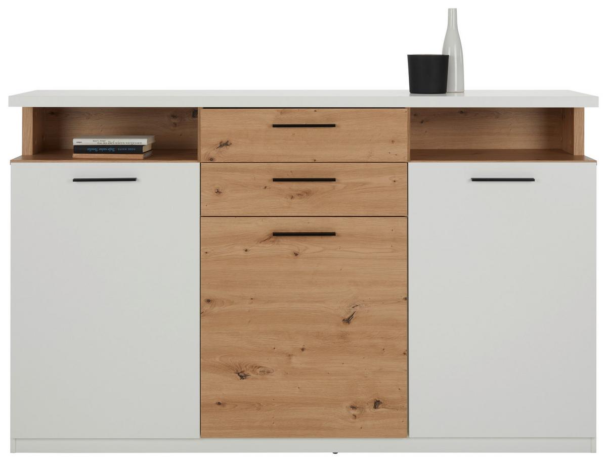 Sideboard Woy Weiß/Eichefarben - Eichefarben/Schwarz, MODERN, Holzwerkstoff/Kunststoff (169,6/106,5/42cm) - Based