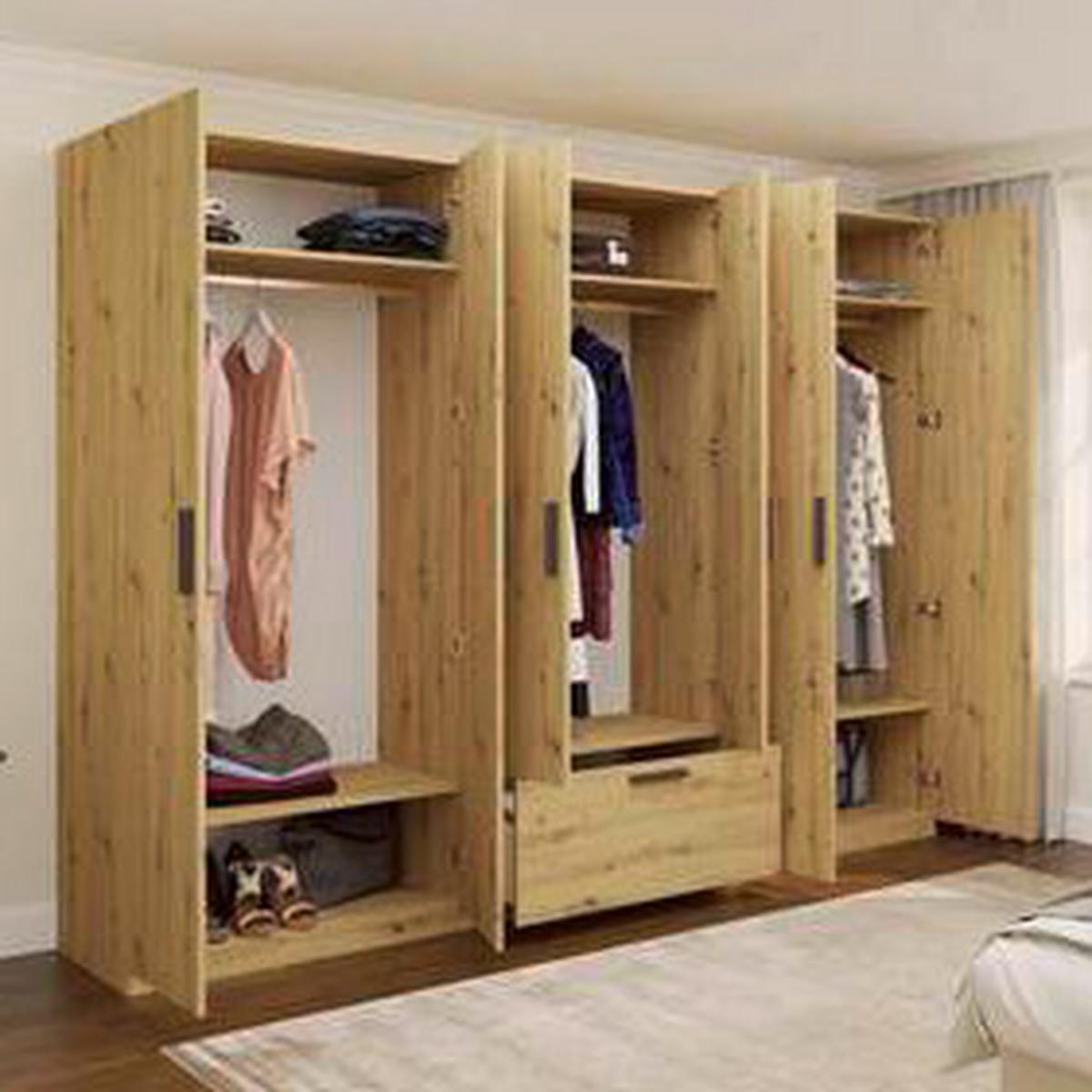 Drehtürenschrank Milos Eiche Artisan - Schwarz/Eiche Artisan, Modern, Glas/Holzwerkstoff (270/210/54cm) - Mömax