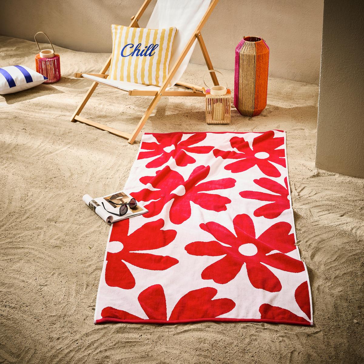RĘCZNIK PLAŻOWY FLOWER - czerwony, Natur, tkanina (90/180cm) - Esposa