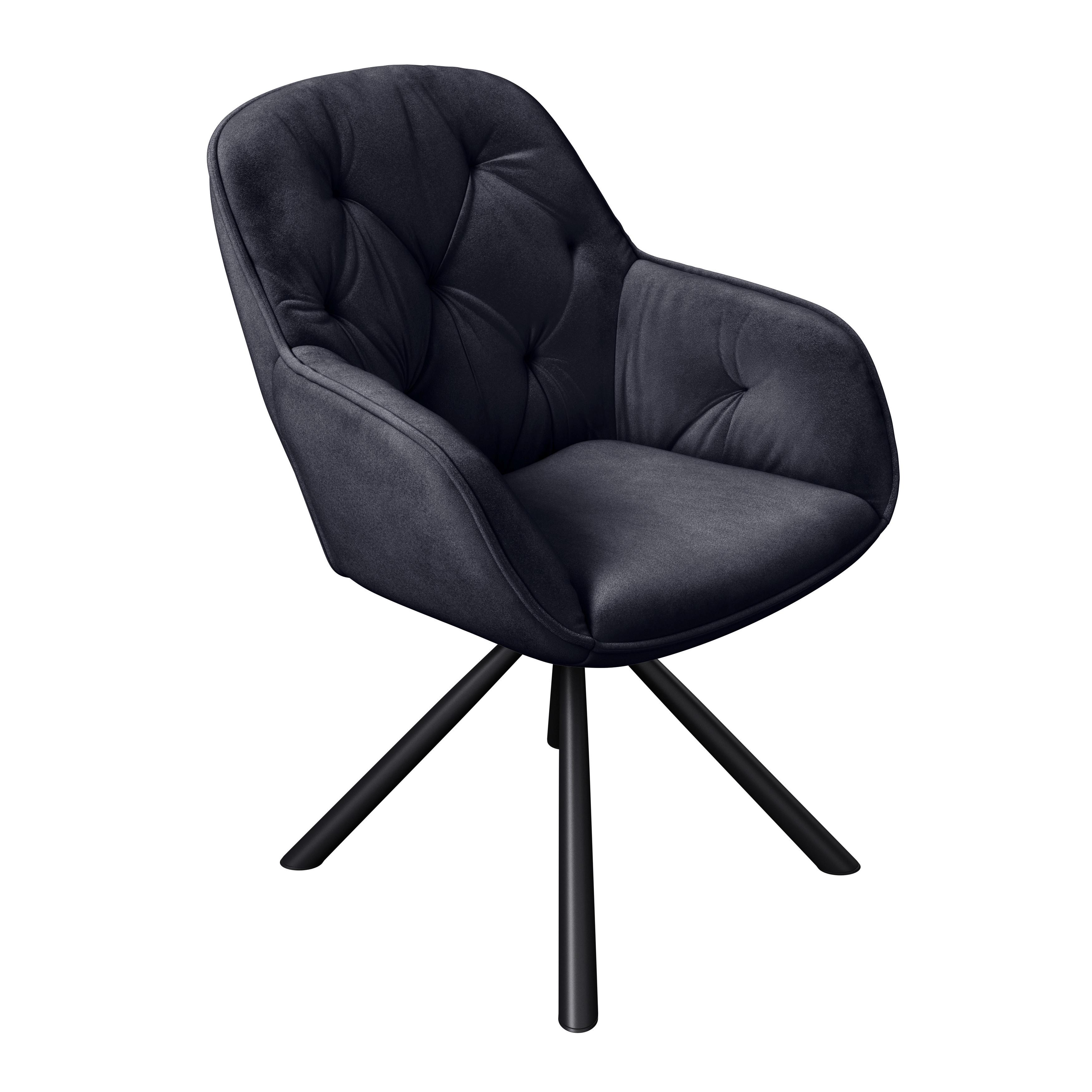 Naslanjač Silvi, Črna, Žamet, Vrtljiv - črna, Konvencionalno, kovina/tekstil (62/85/62cm)