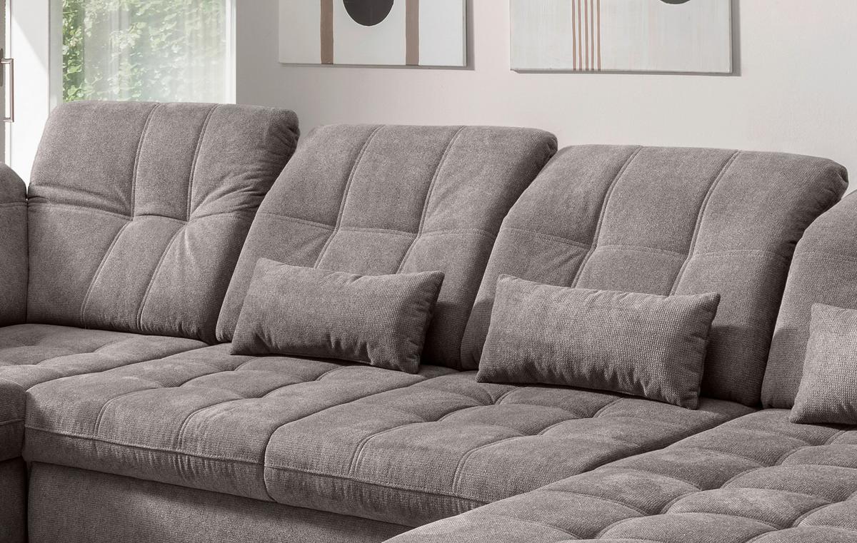 Wohnlandschaft Rigatti Grau- Braun Chenille mit Bettkasten - Graubraun/Schwarz, MODERN, Textil/Metall (252/387/184cm) - Livetastic