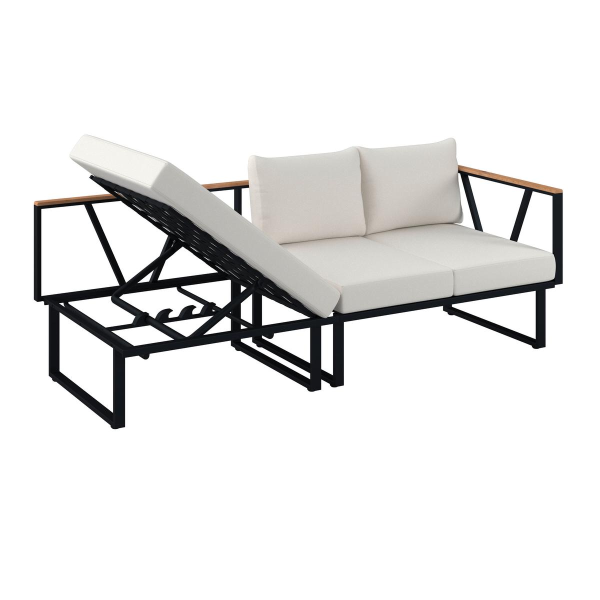 Loungegarnitur Loretta Creme Metall/Holz/Outdoorstoff - Creme/Schwarz, MODERN, Holz/Textil (80/75/80cm) - Bessagi Garden