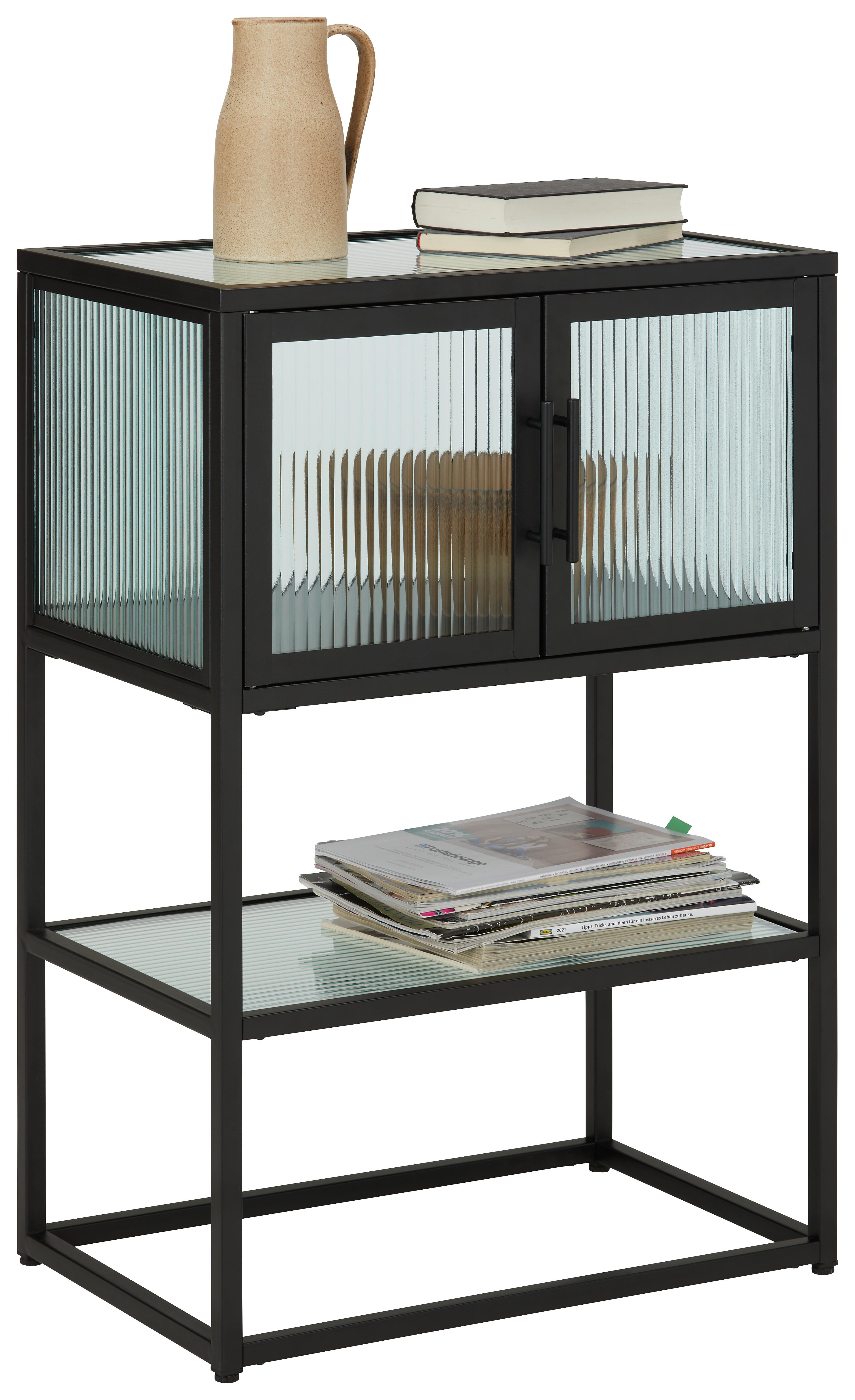 Komoda Cube -Trend- - črna/prozorno, Moderno, kovina/steklo (60/90/38cm) - Premium Living