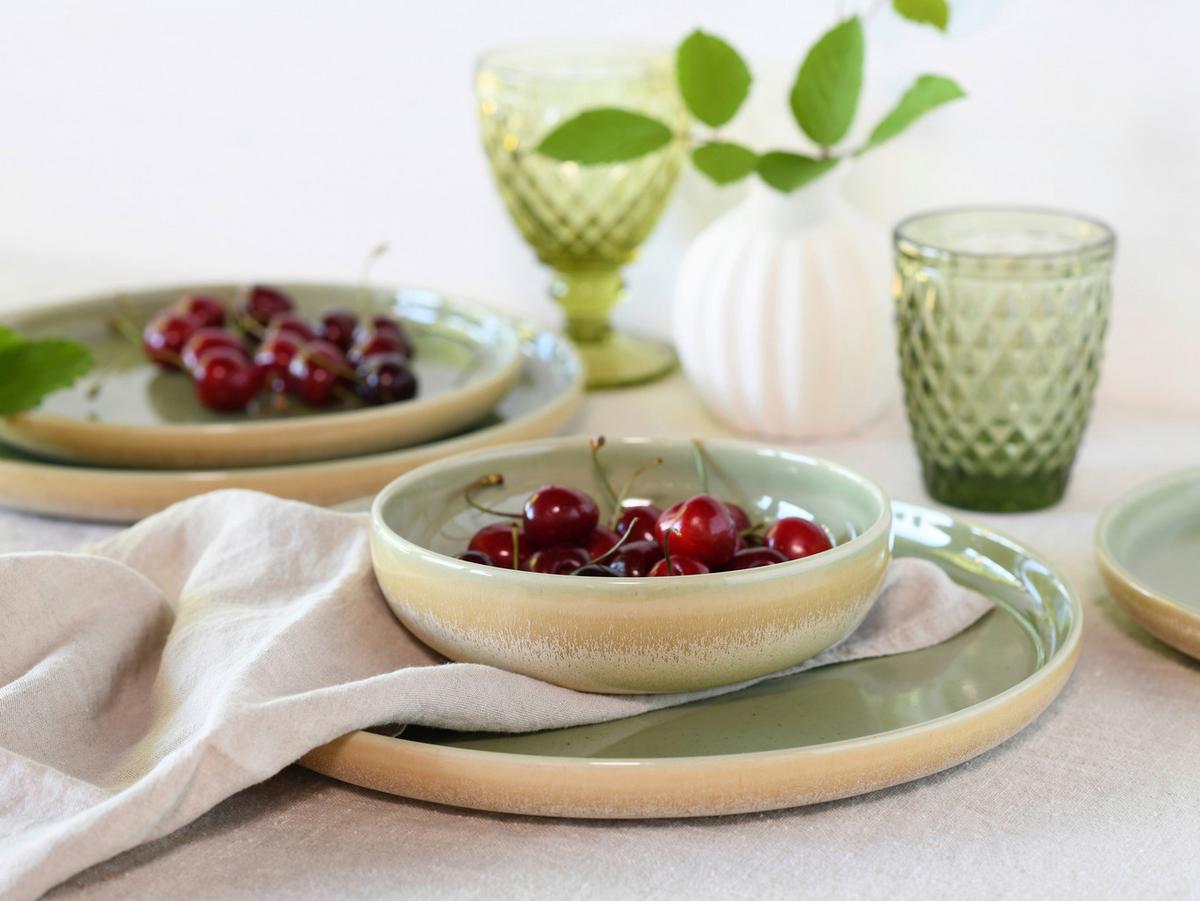 Jedilni Servis Romana, 12-Delni - krem barve/zelena, Design, keramika - Creatable