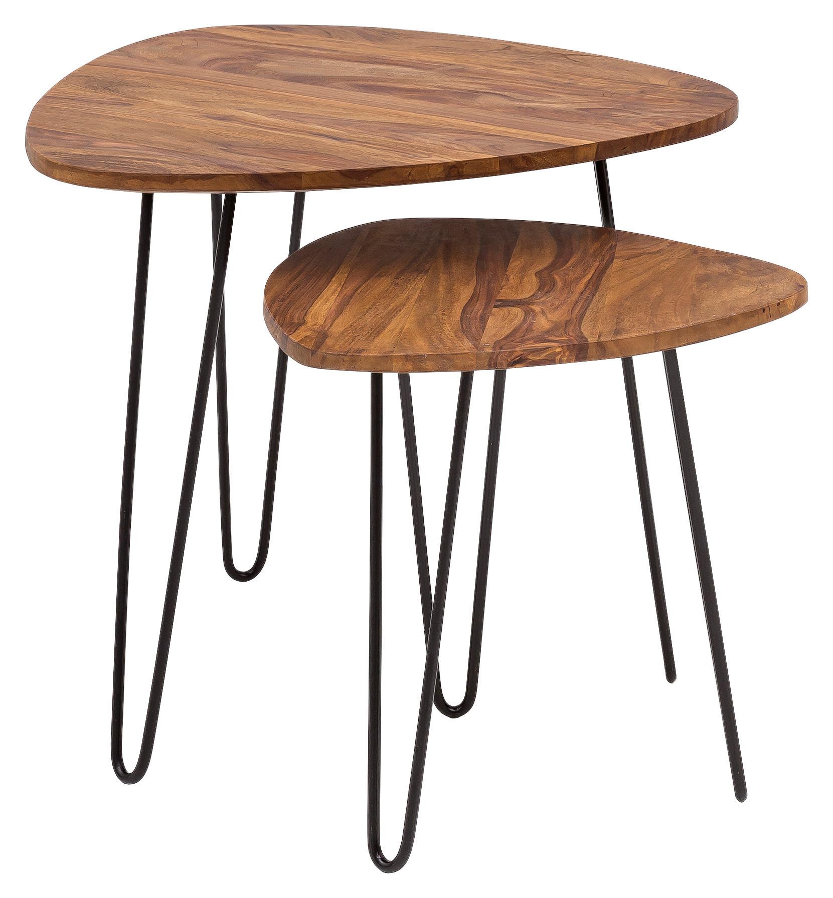 Satztisch "WL5.659" , aus Sheesham - Sheeshamfarben/Schwarz, Design, Holz/Metall (60/56/60cm) - MID.YOU