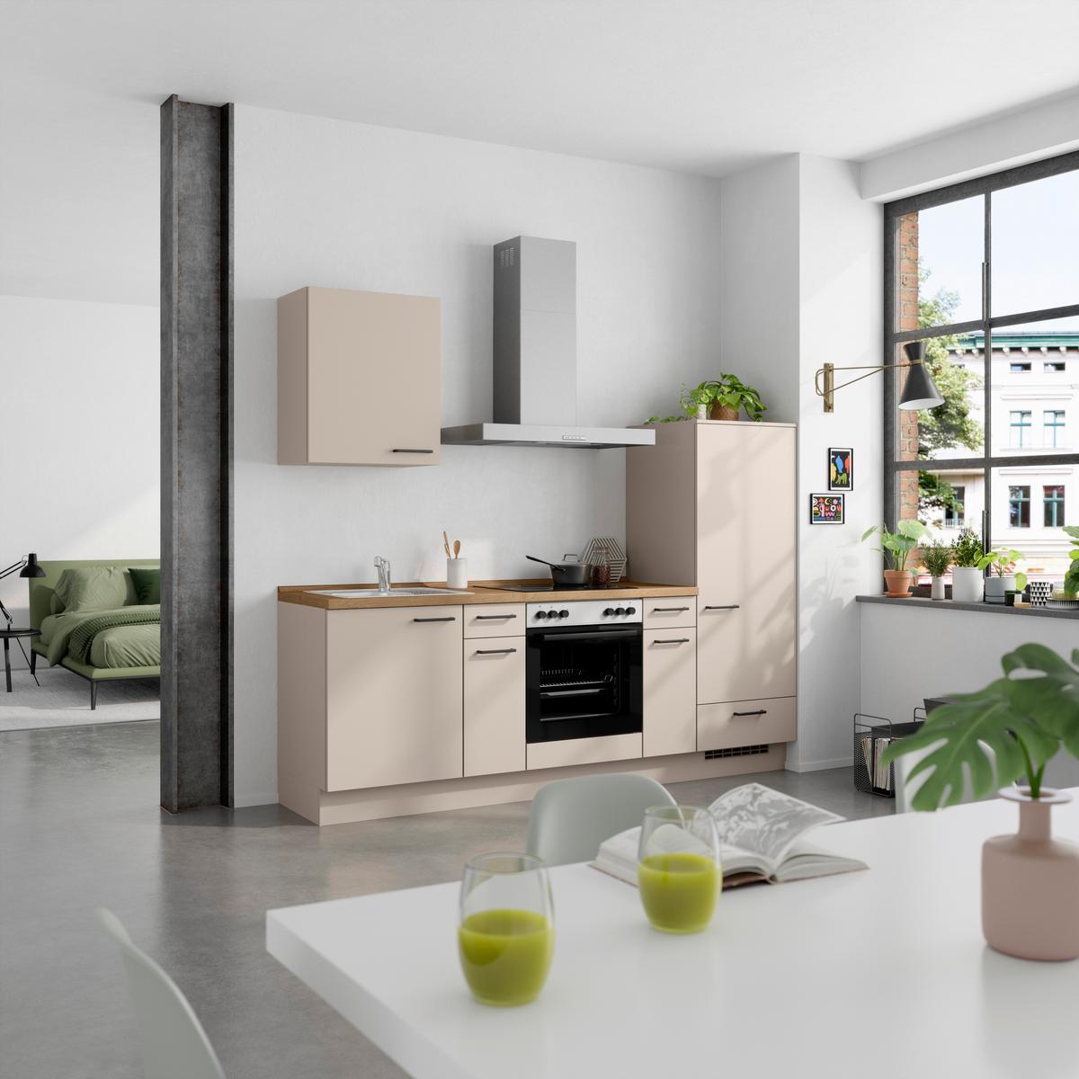 Küchenleerblock Easytouch Low o. Geräte Sandfarben - Sandfarben/Eichefarben, MODERN, Holzwerkstoff/Metall (240cm) - Nobilia