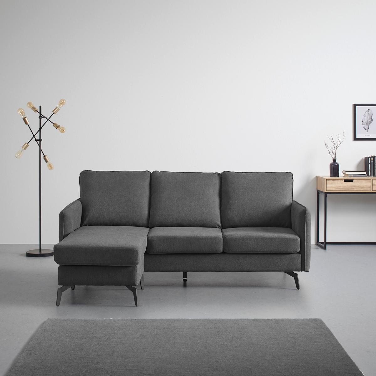 Ecksofa AURORA dunkelgrau Metallfuss - Dunkelgrau/Schwarz, Modern, Holz/Textil (193/86/136cm) - Bessagi Home