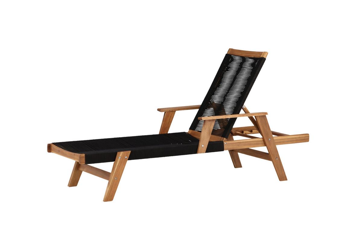 Sonnenliege Little John ca. 73x200 cm Schwarz/Akazie - Schwarz/Akaziefarben, KONVENTIONELL, Holz (73/35/200cm) - Gardenson