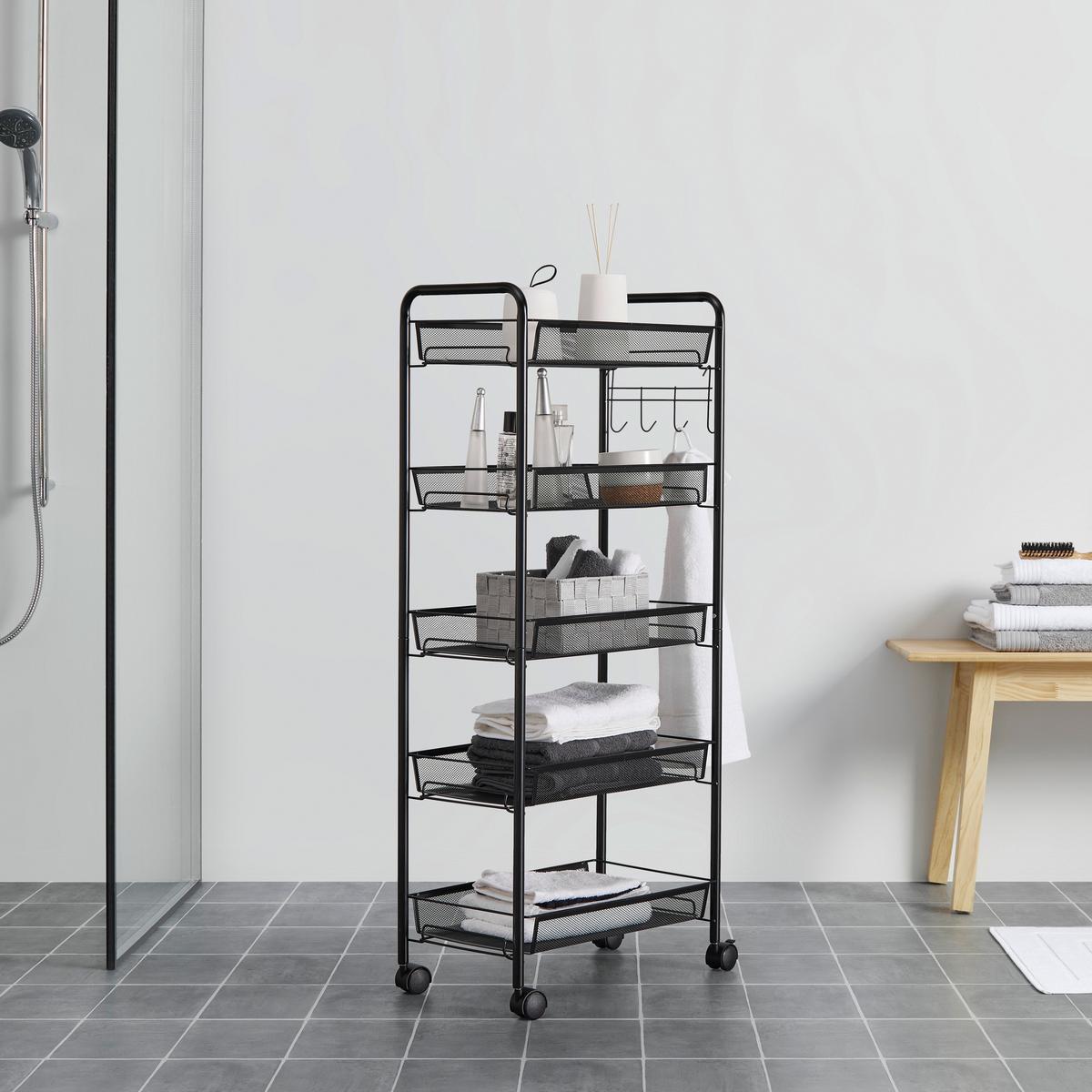 Rollwagen Sandro Schwarz Metall - Schwarz, MODERN, Kunststoff/Metall (45/105/26cm) - Bessagi Home