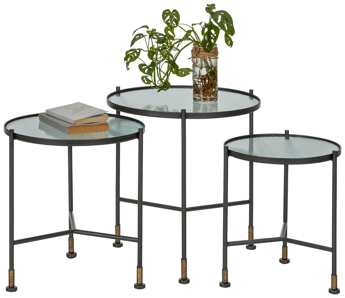 Set Mizic Alec, 3-Delni, Črna, Steklo - srebrne barve/črna, Trendi, kovina/steklo (46-40-34/50-45-40cm) - Mömax