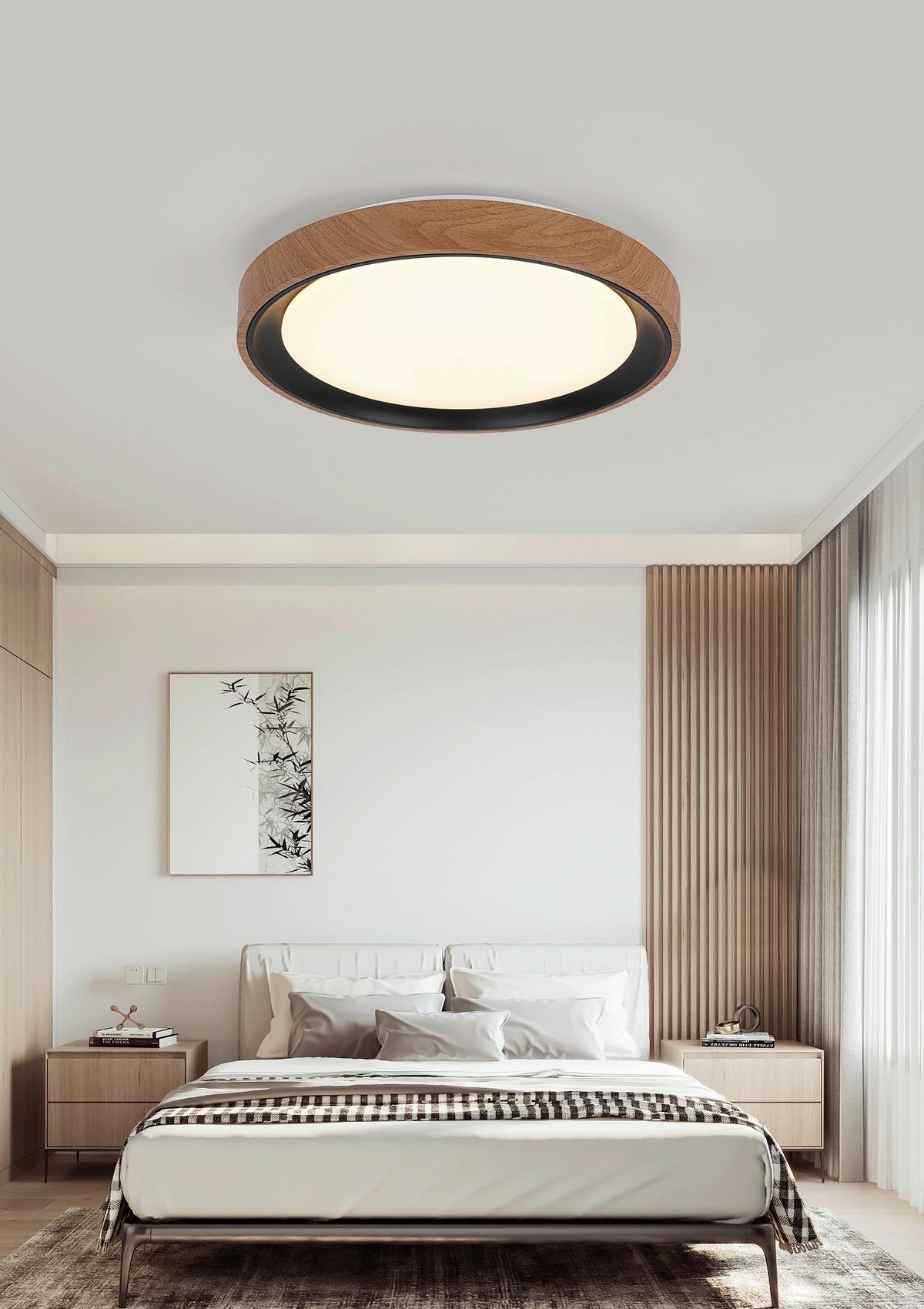 LAMPA SUFITOWA TINA - kolor dębowy/czarny, Trend, tworzywo sztuczne/metal (40/7cm) - Novel