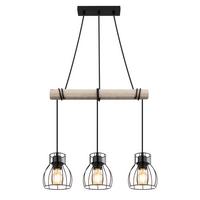 Viseča Svetilka 15326-3h - črna/naravne barve, Konvencionalno, kovina/les (50/14/140cm) - Globo