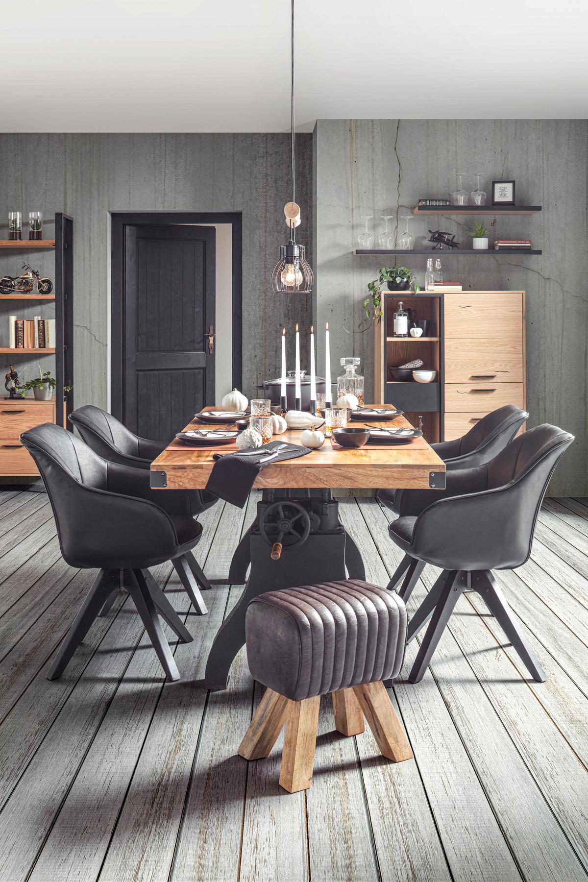 Masă INDUSTRIAL - culoare natur/negru, Lifestyle, lemn/metal (200/90/76cm) - Premium Living