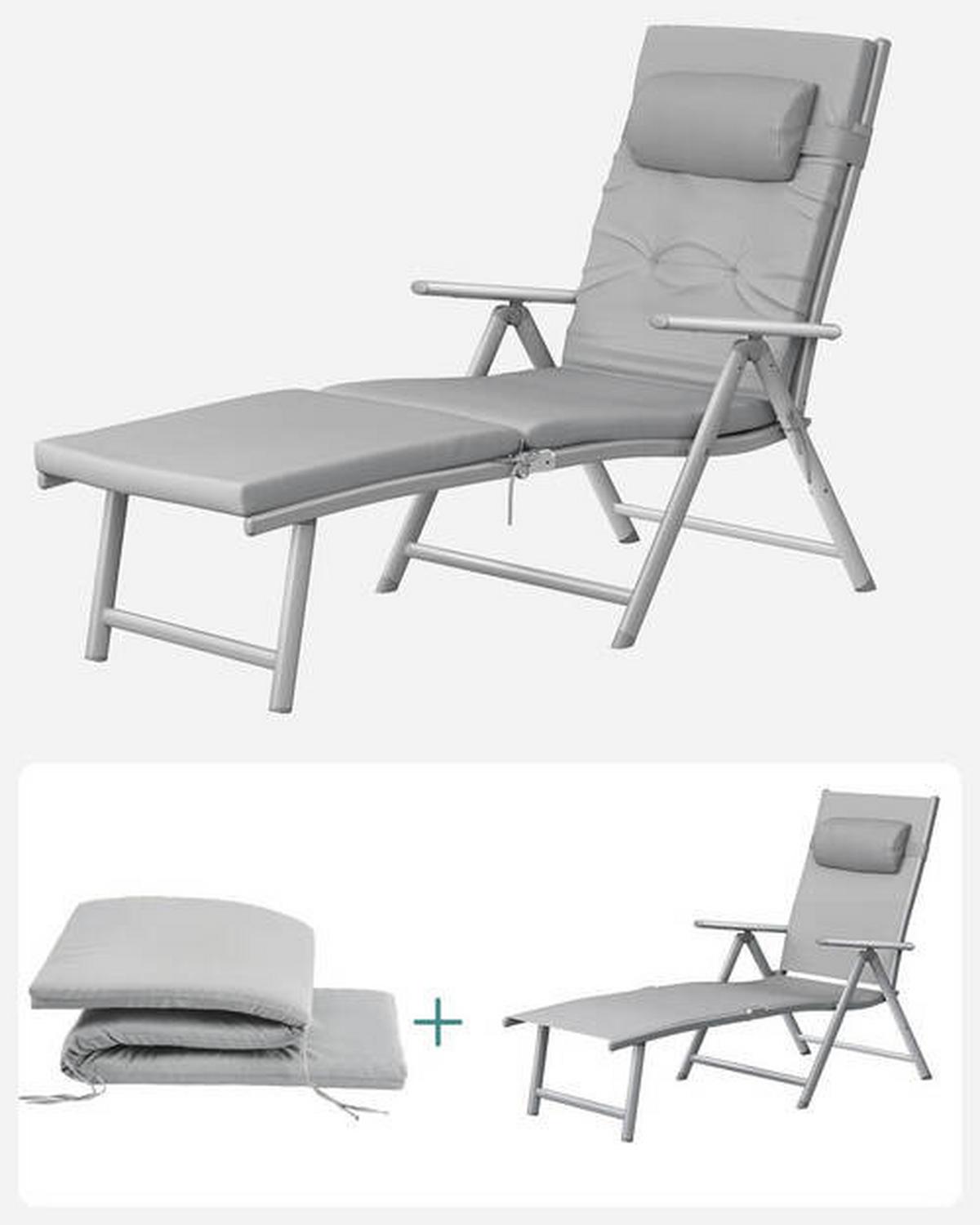 Sonnenliege 6cm dicke Matratze Grau - Grau, Basics, Textil/Metall (61/39/183cm) - Modante