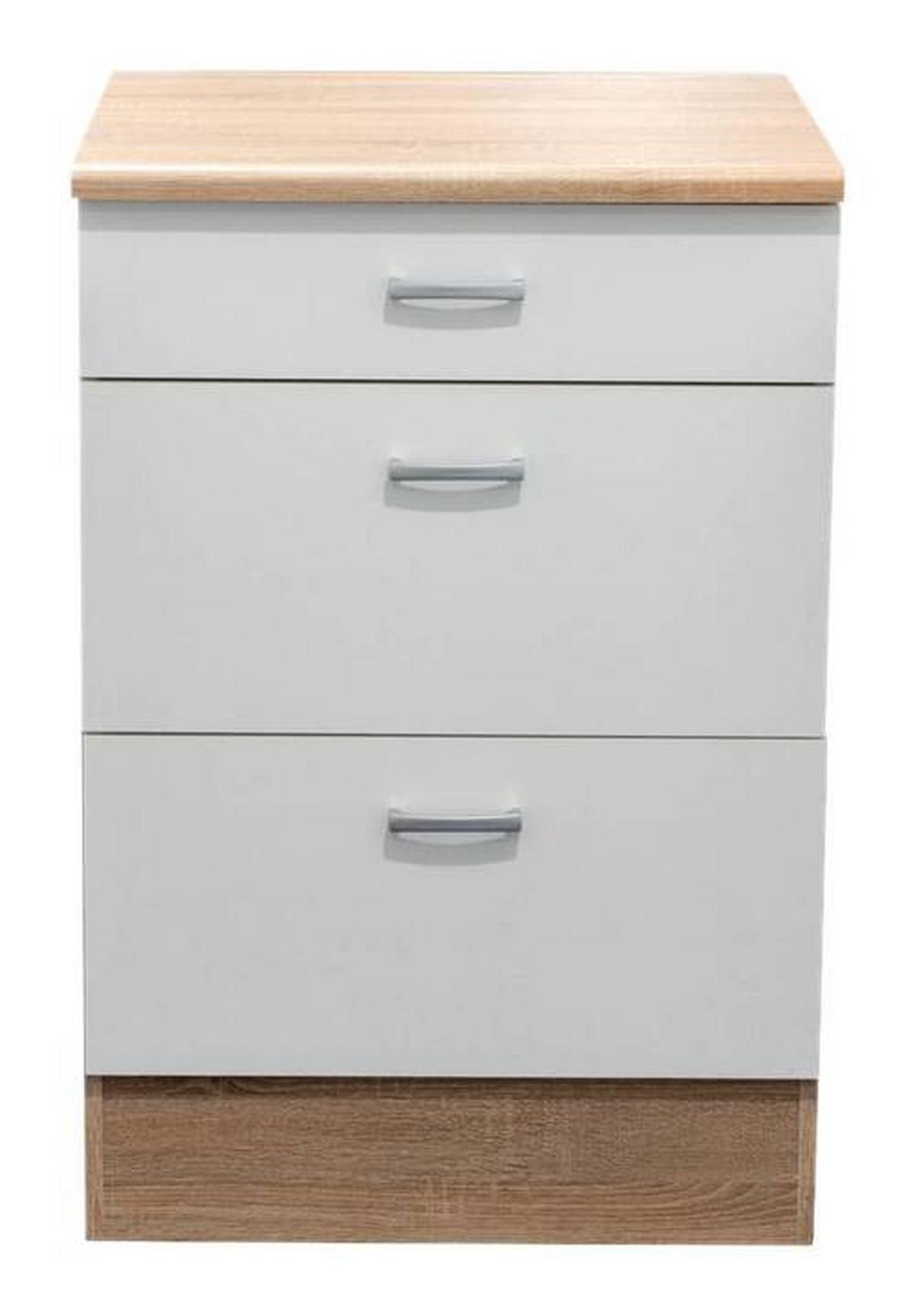 Kuhinjska Spodnja Omarica Andy, Bela, Barva Hrasta - srebrne barve/barve hrasta, Basics, umetna masa/leseni material (60/90/60cm) - Modern Living