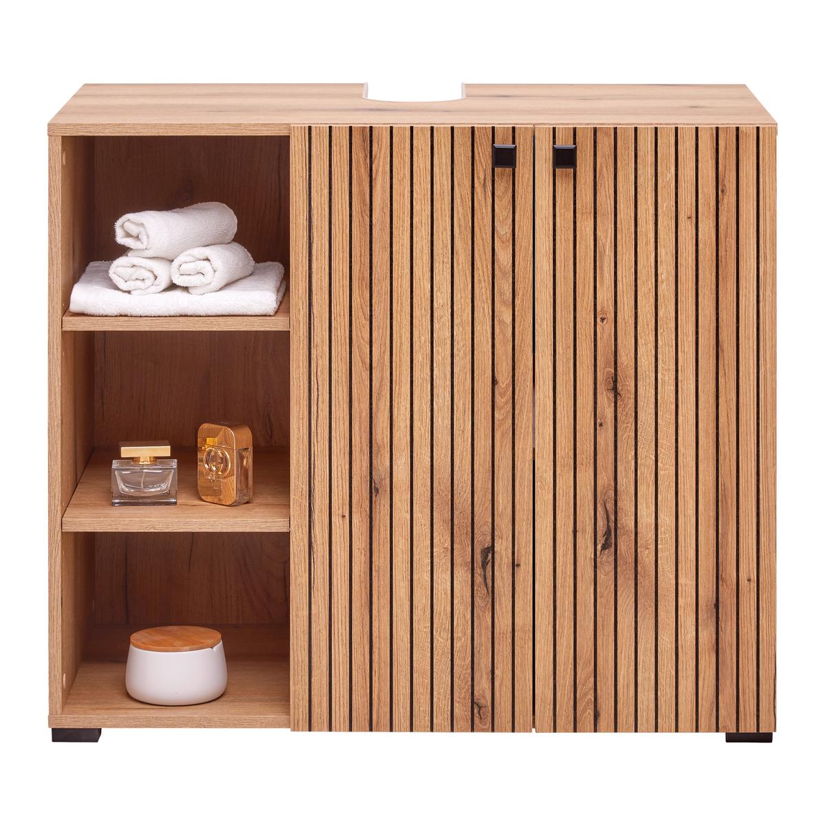 Waschbeckenunterschrank Purebliss Eichefarben - Eichefarben/Schwarz, MODERN, Holzwerkstoff/Metall (90/79/53cm) - Mömax