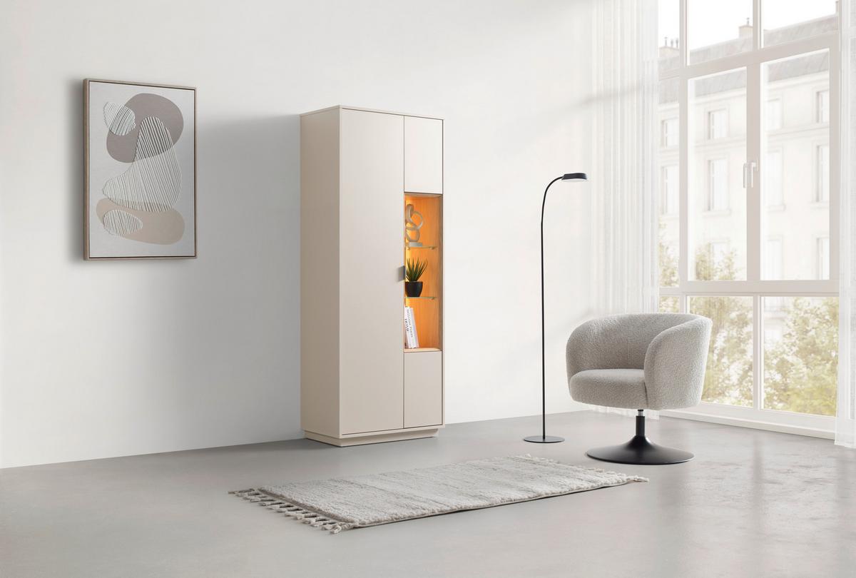 Vitrine Velasca Eichefarben/Kaschmir - Kaschmir/Eichefarben, MODERN, Glas/Holzwerkstoff (74,2/185/40cm) - Premium Living