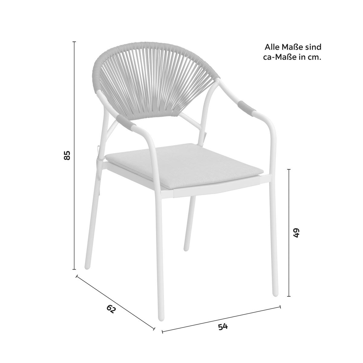 Gartengarnitur Carina Weiß/ Grau Metall/Polywood/Textilene - Dunkelgrau/Hellgrau, MODERN, Kunststoff/Textil (150/90/73cm) - Bessagi Garden