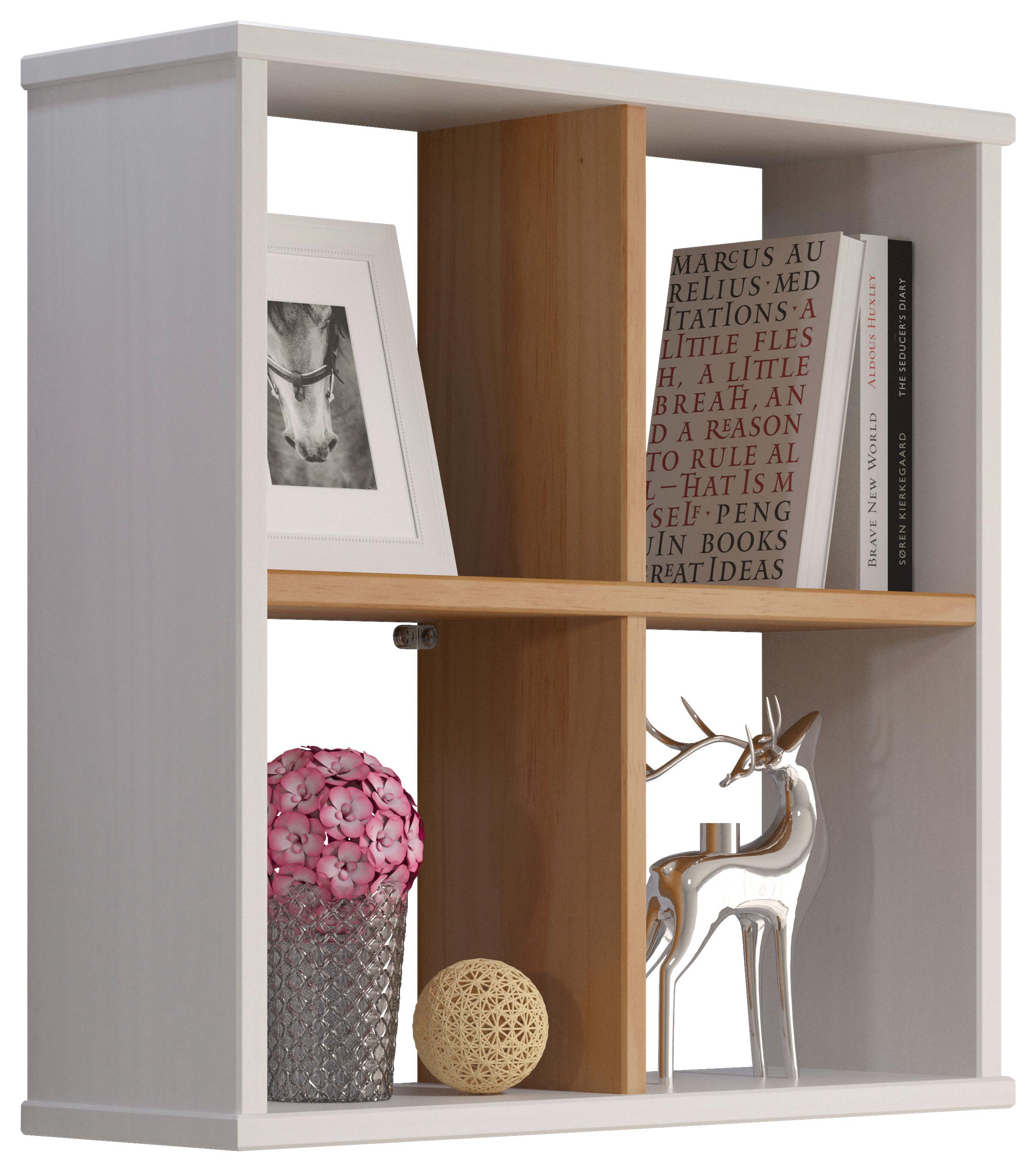 REGAŁ ŚCIENNY MESTRE - biały/miodowy, Modern, drewno (50/50/16cm)