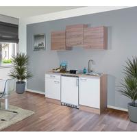 Miniküche Samoa Weiß/Eichefarben - Alufarben/Weiß, MODERN, Holzwerkstoff/Kunststoff (150,5cm) - FlexWell