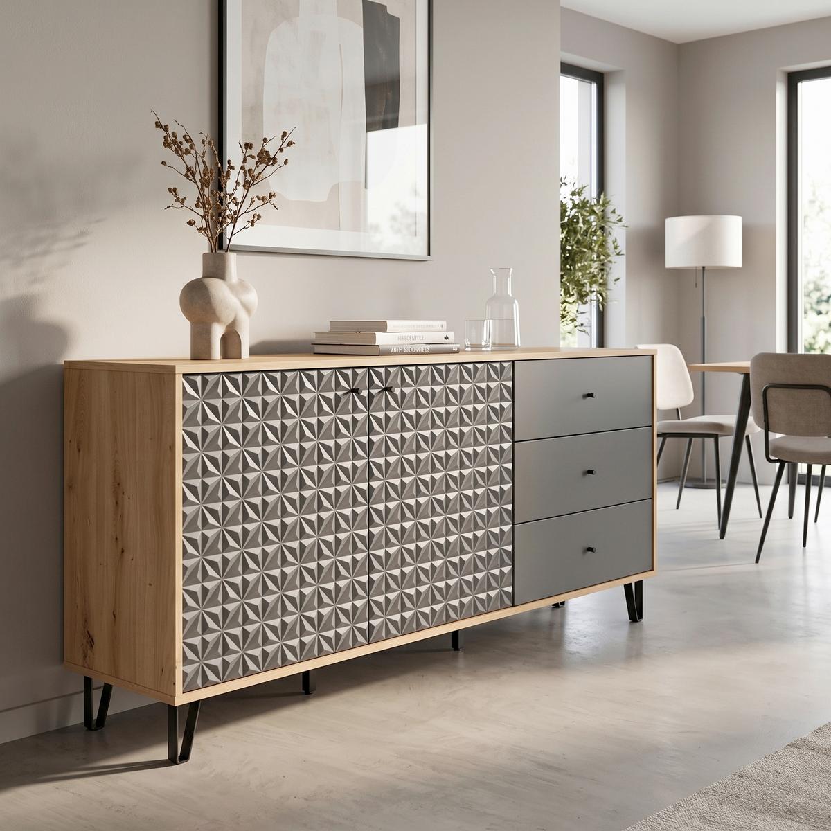 Široka Komoda Prisma, Barva Hrasta, Antracit - črna/antracit, Design, kovina/umetna masa (170/76/40cm) - Livetastic