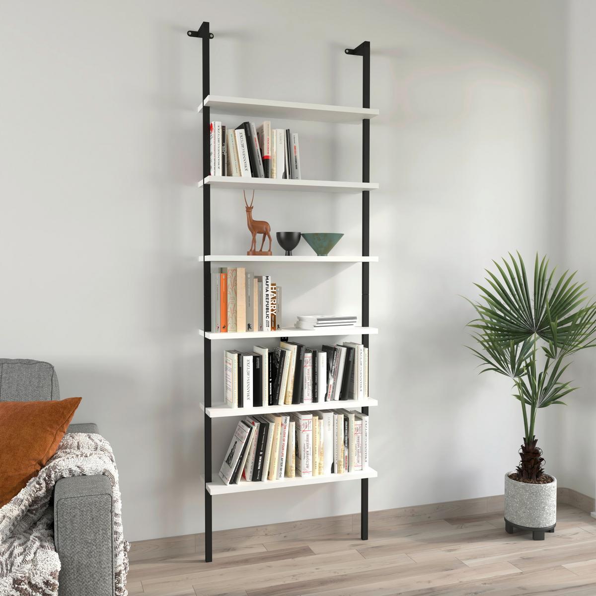 Regal Insasi, Bela, Črna - črna/bela, Design, kovina/leseni material (60/183/20cm) - MID.YOU