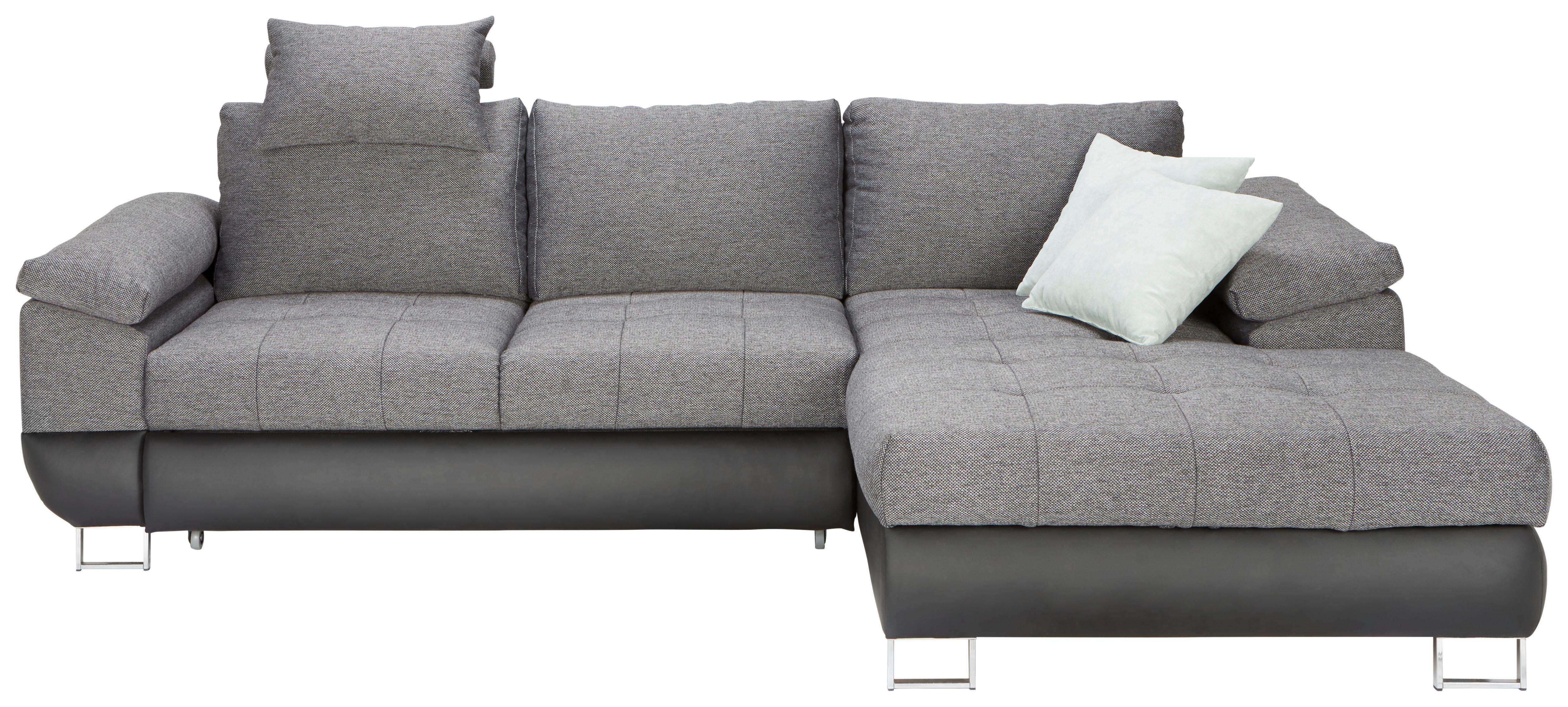 canapé d'angle in Grau mit Bettfunktion - Chromfarben/Dunkelgrau, Konventionell, Kunststoff/Textil (268/91/170cm) - Mömax