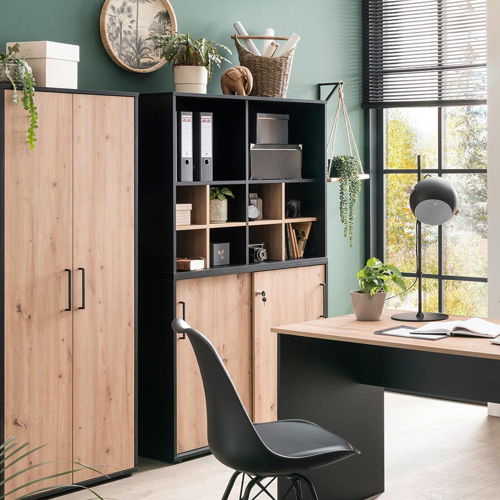 Aktenschrank Aino H650 2T Schwarz/Eiche Artisan - Schwarz/Eiche Artisan, MODERN, Holzwerkstoff (65,1/163,6/41cm) - MID.YOU