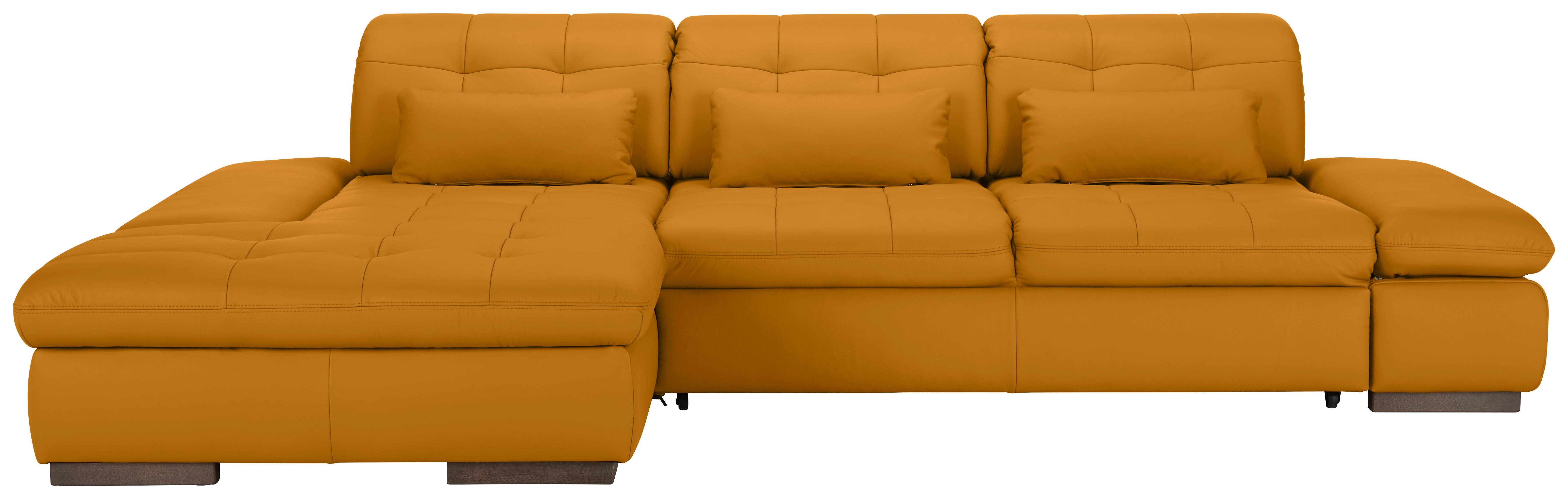 Wohnlandschaft Sanfino Leder Gelb - Chromfarben/Gelb, KONVENTIONELL, Leder/Metall (199/79-96/305cm) - Premium Living