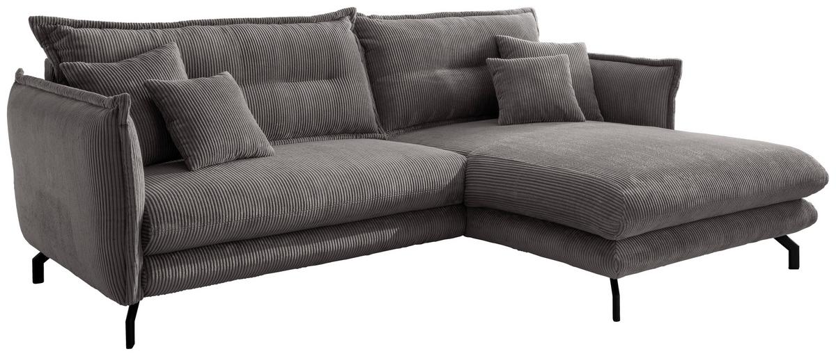 Wohnlandschaft Lava Grau Cord - Schwarz/Grau, MODERN, Textil/Metall (255/180cm) - Livetastic