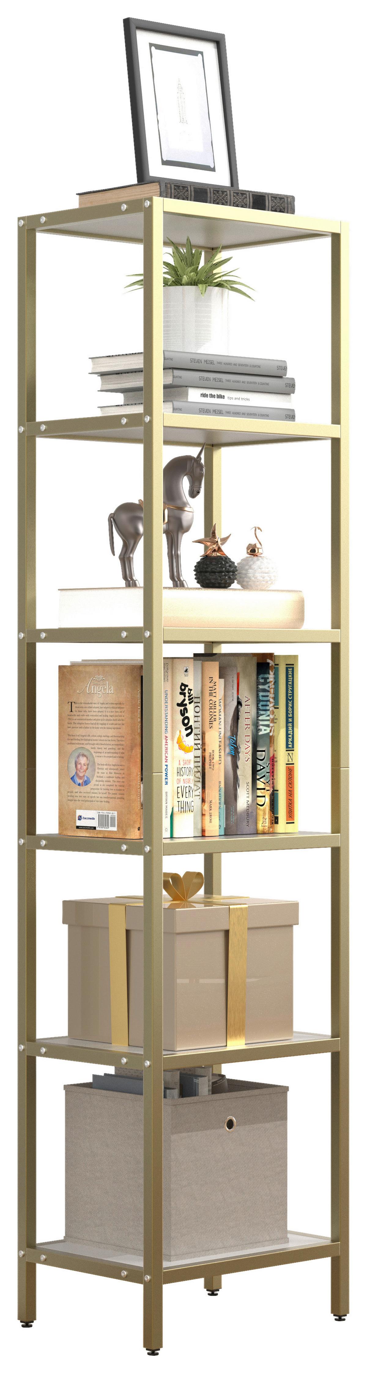 VITRINE VINALI M - Weiss/Goldfarben, Design, Holzwerkstoff/Metall (40/165/30cm) - MID.YOU