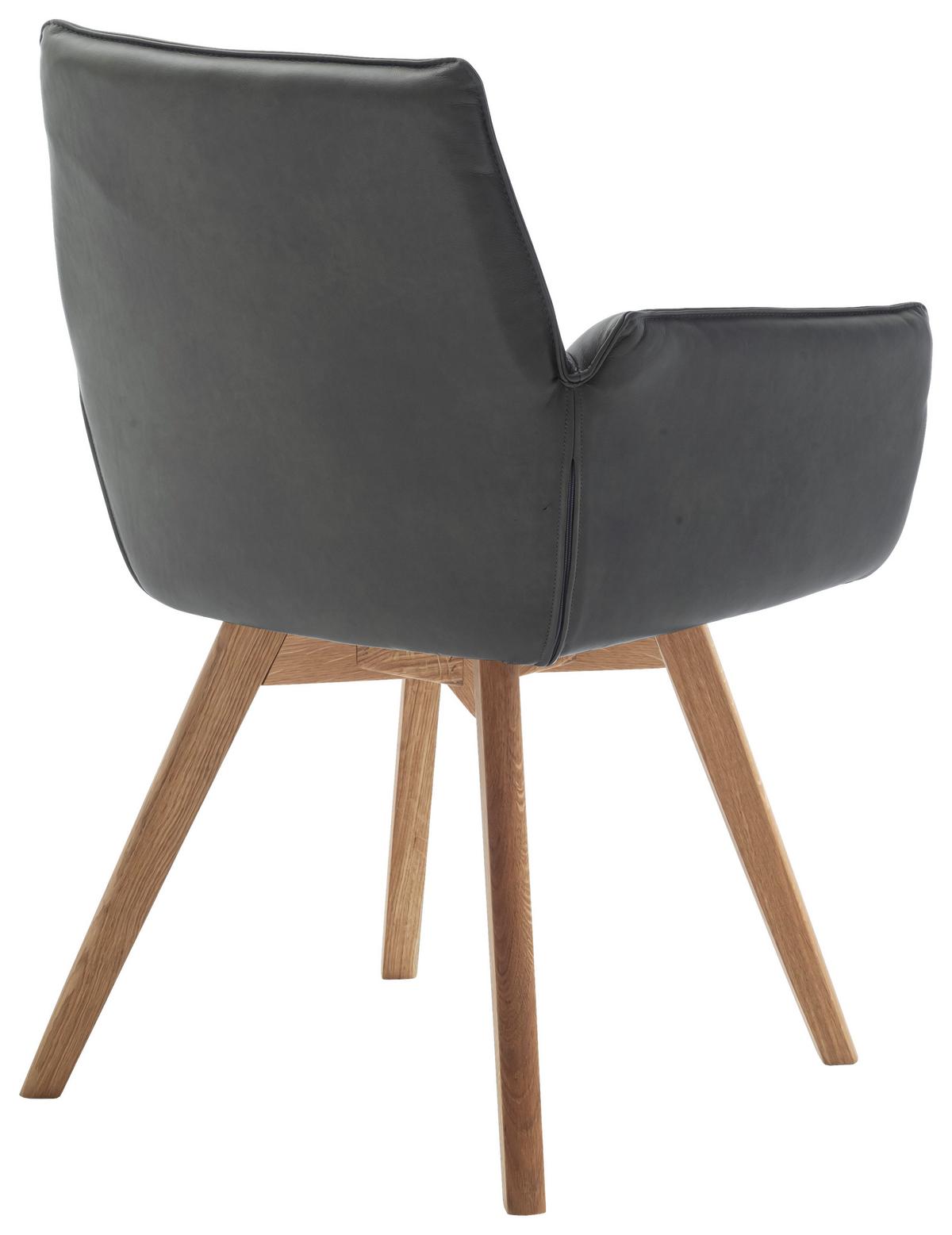 KRZESŁO Z PODŁOKIETNIKAMI CORK - antracytowy/dąb dziki, Konventionell, skóra/drewno (61/87/63cm) - Linea Natura