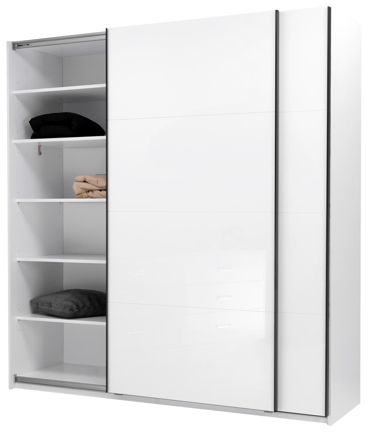 Omara Z Drsnimi Vrati Family, Bela, Visoki Sijaj - bela/barve aluminija, Moderno, kovina/leseni material (200/212/62cm) - Mömax