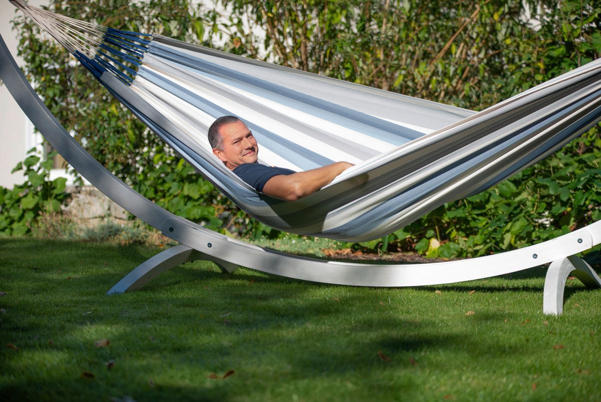 Hängematte Classic Double Hammock Outdoor Blau/Weiß - Blau/Weiß, KONVENTIONELL, Textil (160/350cm) - La Siesta